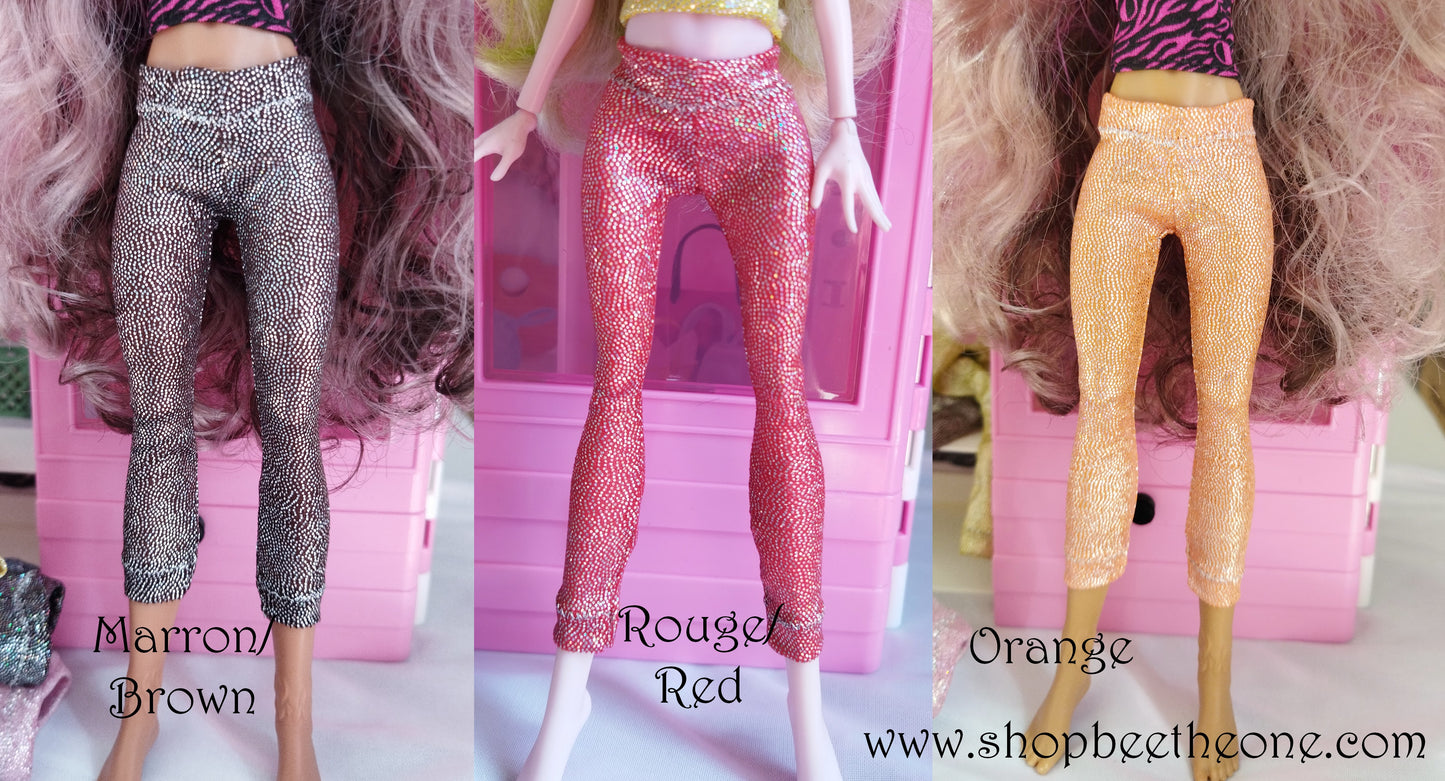 Pantalon collant leggings 7/8 imprimé holographique pour poupées Monster High - 6 tailles - 13 coloris - Collection Basics - par Bee the One