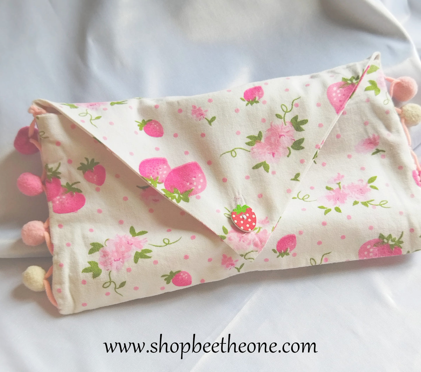 Trousse de toilette en coton - "Fraises roses"