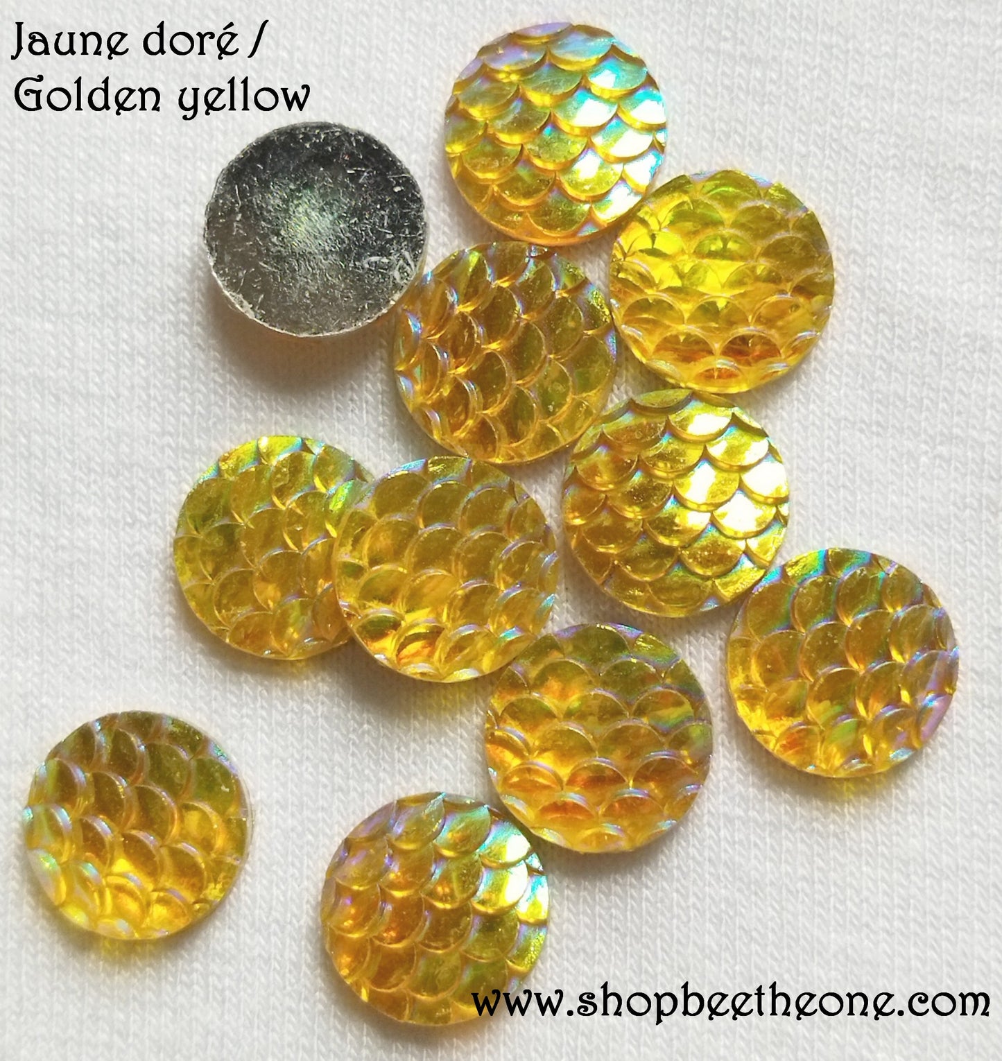 Cabochon strass demi-perle rond Ecaille de sirène/dragon nuancier irisé brillant - 10 mm - 8 coloris
