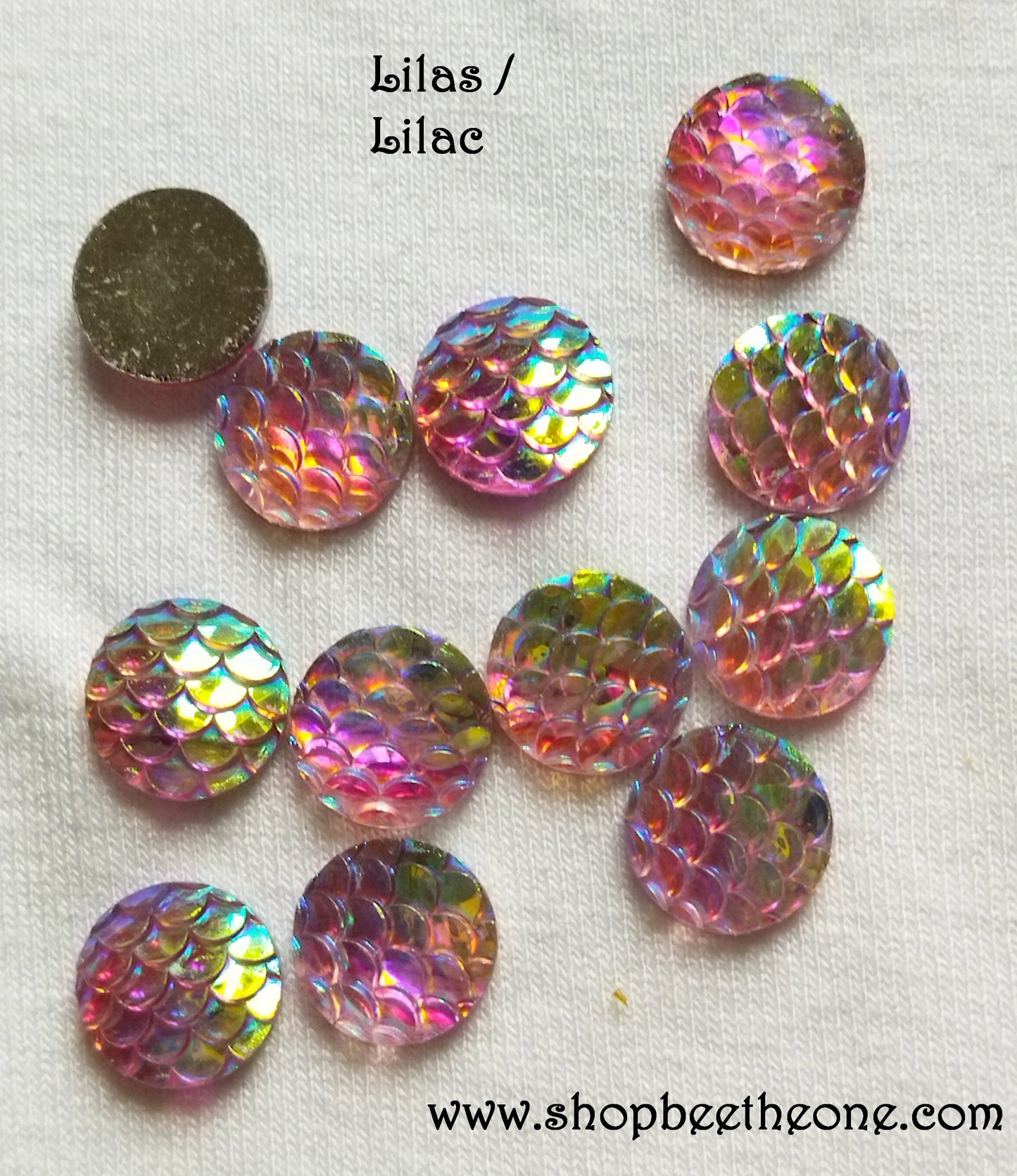 Cabochon strass demi-perle rond Ecaille de sirène/dragon nuancier irisé brillant - 10 mm - 8 coloris