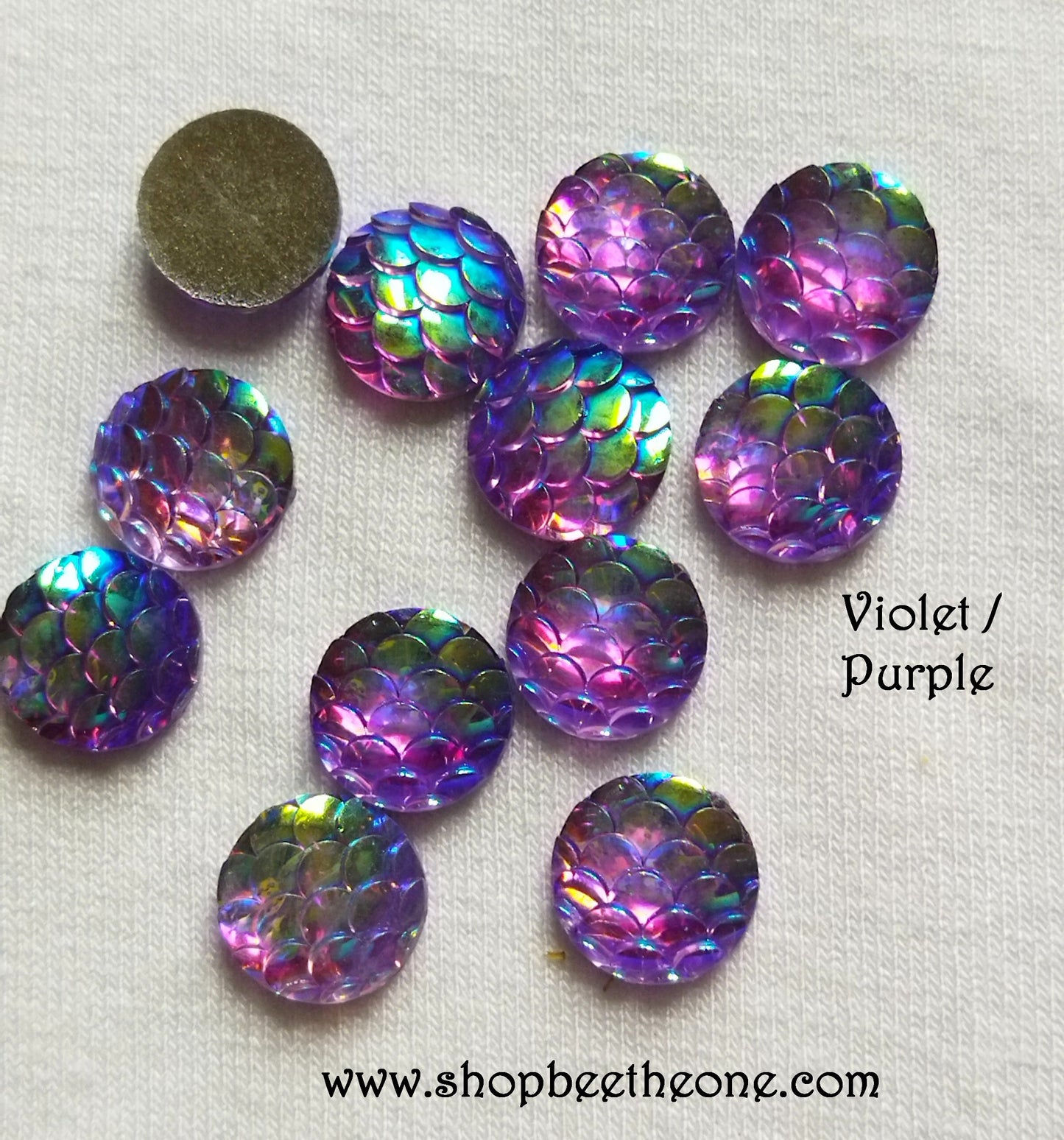 Cabochon strass demi-perle rond Ecaille de sirène/dragon nuancier irisé brillant - 10 mm - 8 coloris