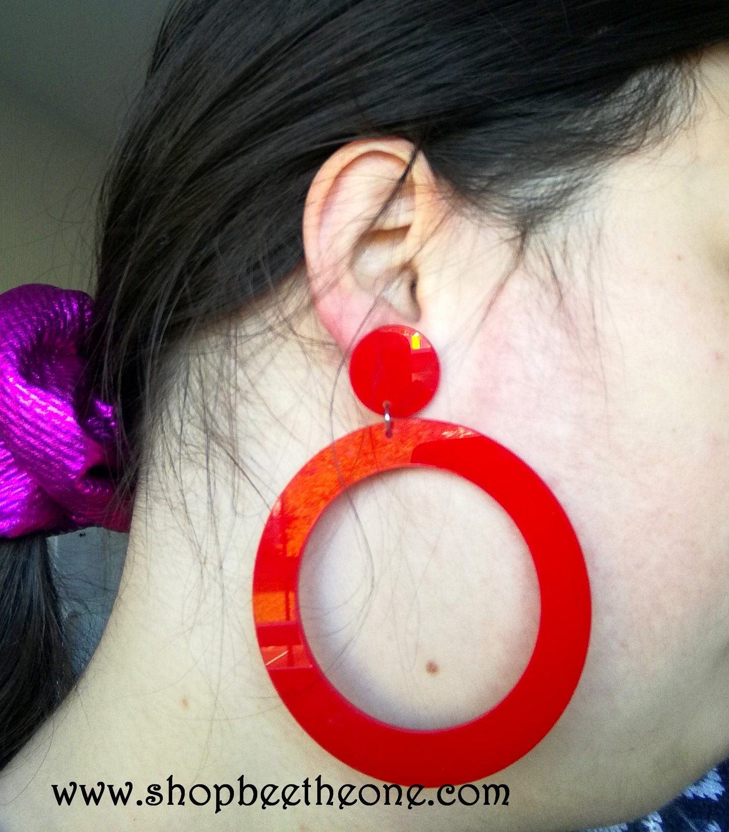 Maxi Boucles d'oreilles XXL géométriques rondes style vintage 80 - Blanc, noir ou rouge