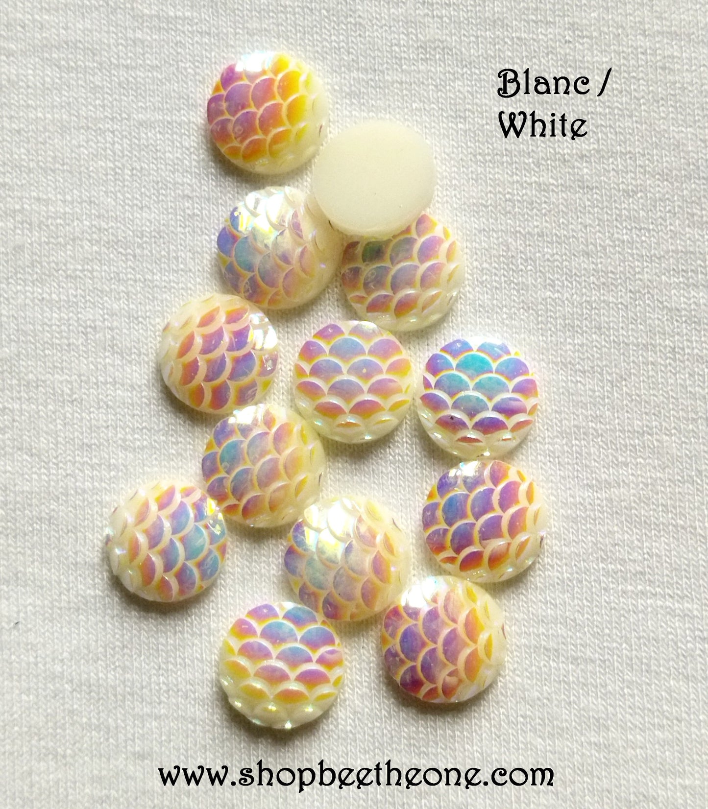 Cabochon strass demi-perle rond Ecaille de sirène/dragon nuancier irisé brillant - 10 mm - 8 coloris