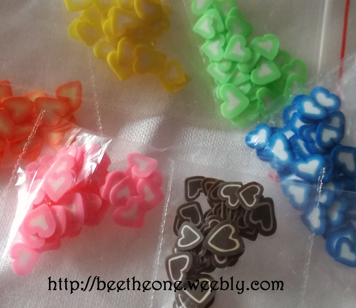 Lot de 10 Tranches de Cannes Bâton Fimo Pâte Polymère - Coeur bicolore (7 coloris disponibles)