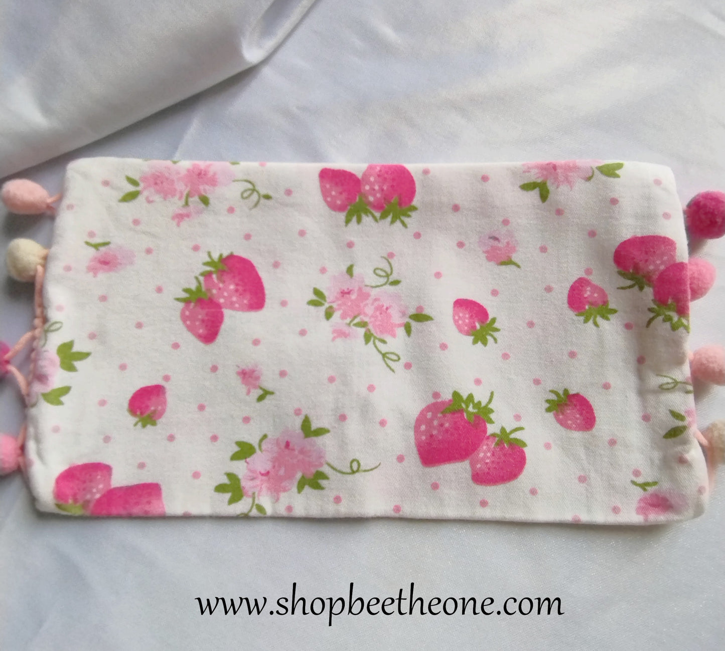 Trousse de toilette en coton - "Fraises roses"