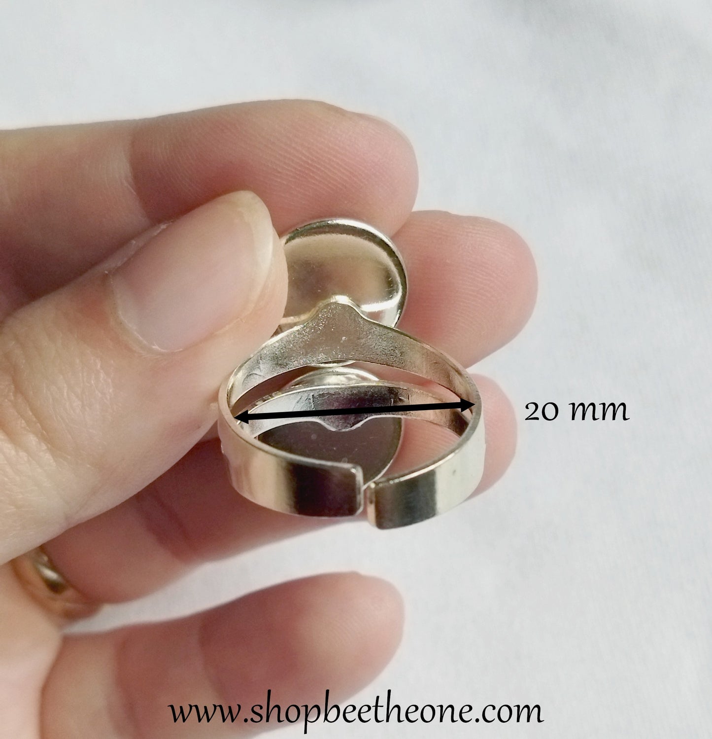 Support pour bague ajustable - base pour double cabochon 12 mm - argenté