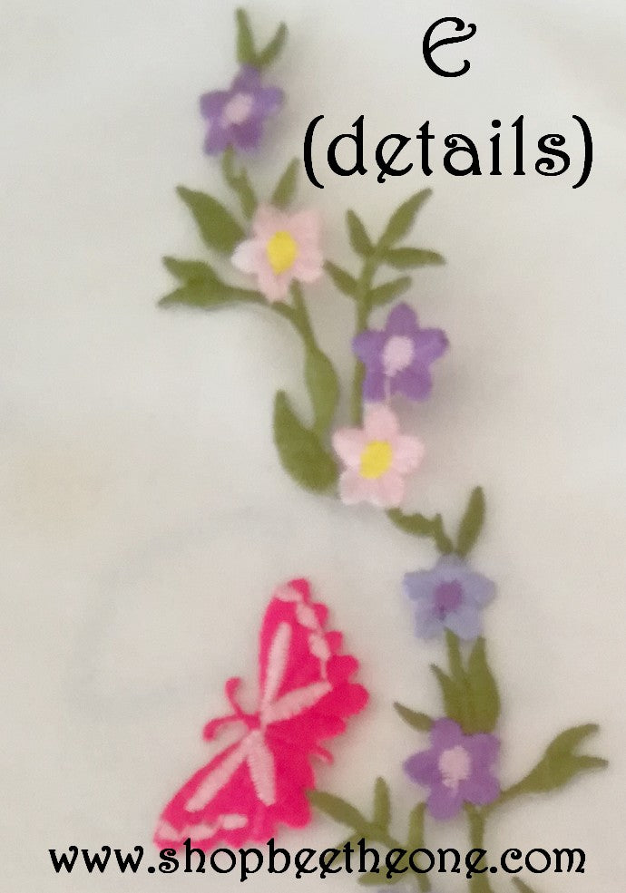 Maxi Applique broderie patch thermocollant Tige fleurie avec papillons 27 x 6,5 cm (à coudre ou repasser) - 5 coloris au choix