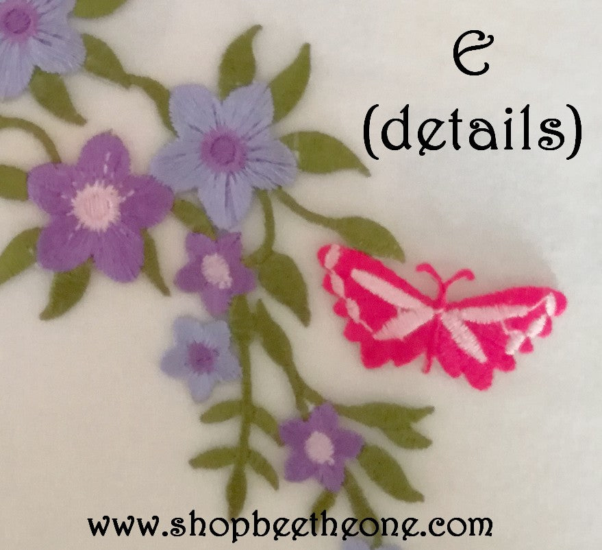 Maxi Applique broderie patch thermocollant Tige fleurie avec papillons 27 x 6,5 cm (à coudre ou repasser) - 5 coloris au choix