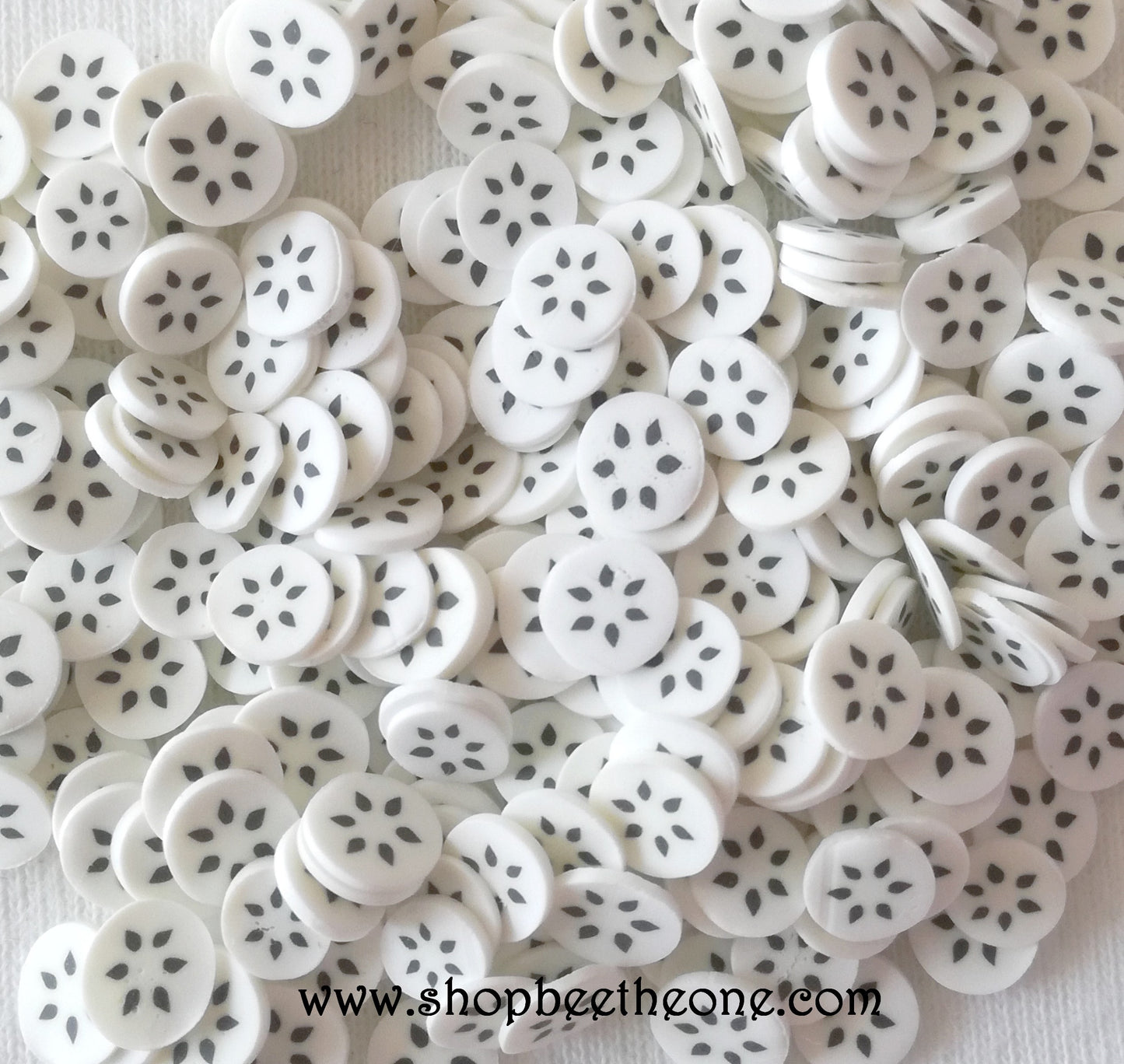 1 g (+/- 50 pièces) de Tranches de Fimo Pâte Polymère - Fruit tropical blanc/noir