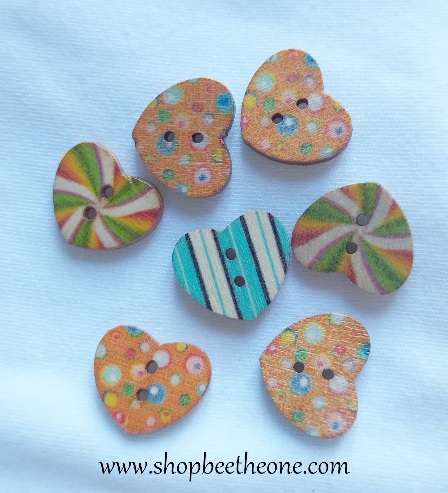 Bouton Petit Coeur "Formes géométriques" en bois façon vintage - 17 mm - 3 modèles