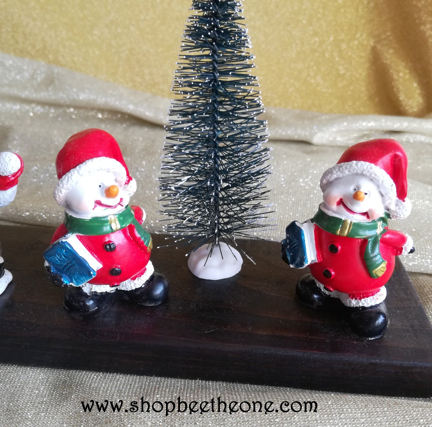 Grand panneau de bois "Village de Noël" avec figurines lumineuses- Surcyclage/Upcycling - Marque Zambara