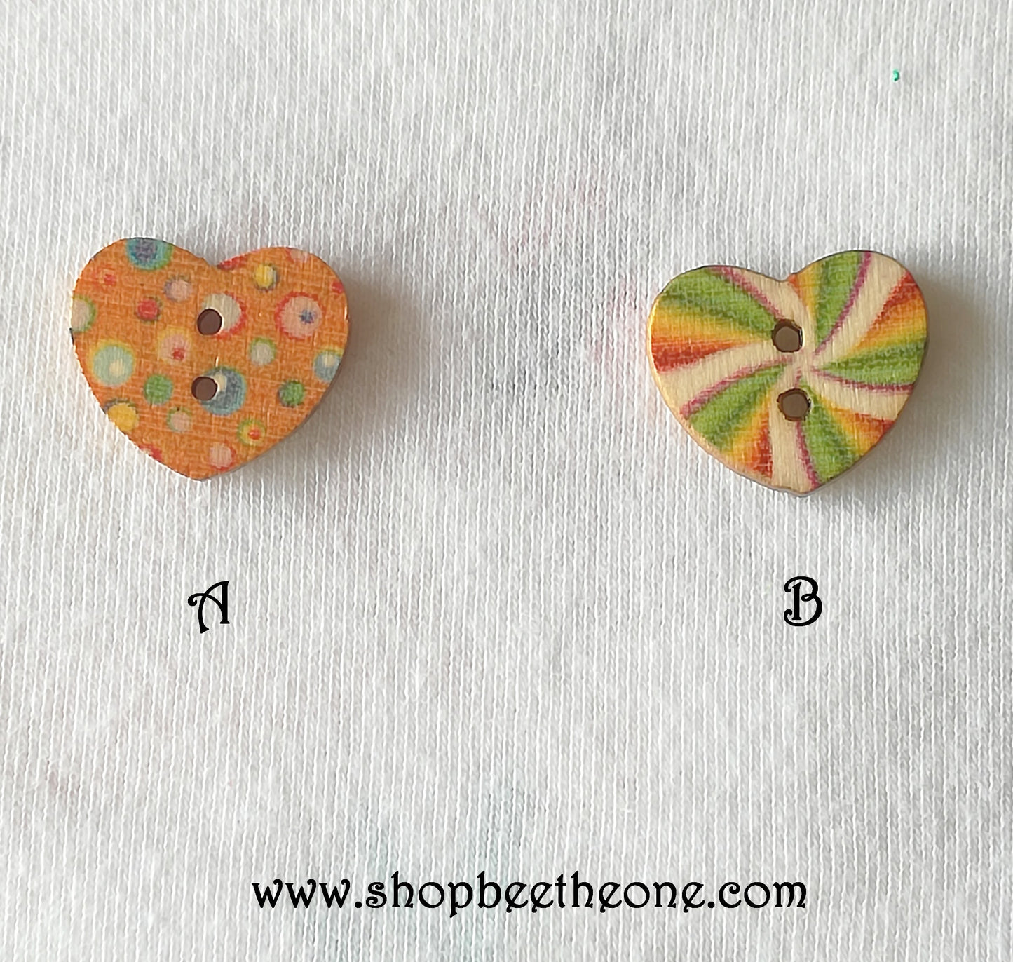 Bouton Petit Coeur "Formes géométriques" en bois façon vintage - 17 mm - 3 modèles