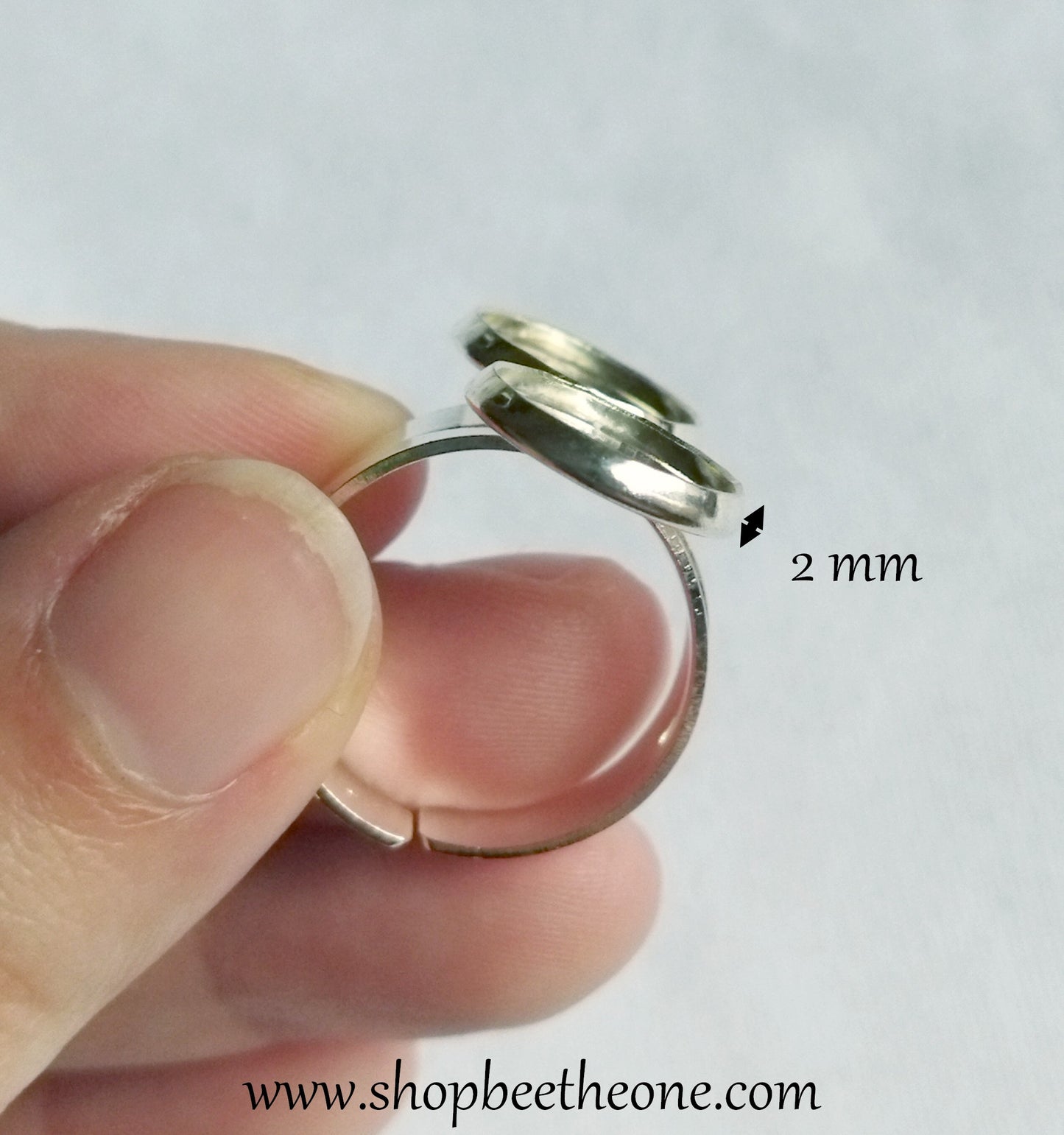 Support pour bague ajustable - base pour double cabochon 12 mm - argenté