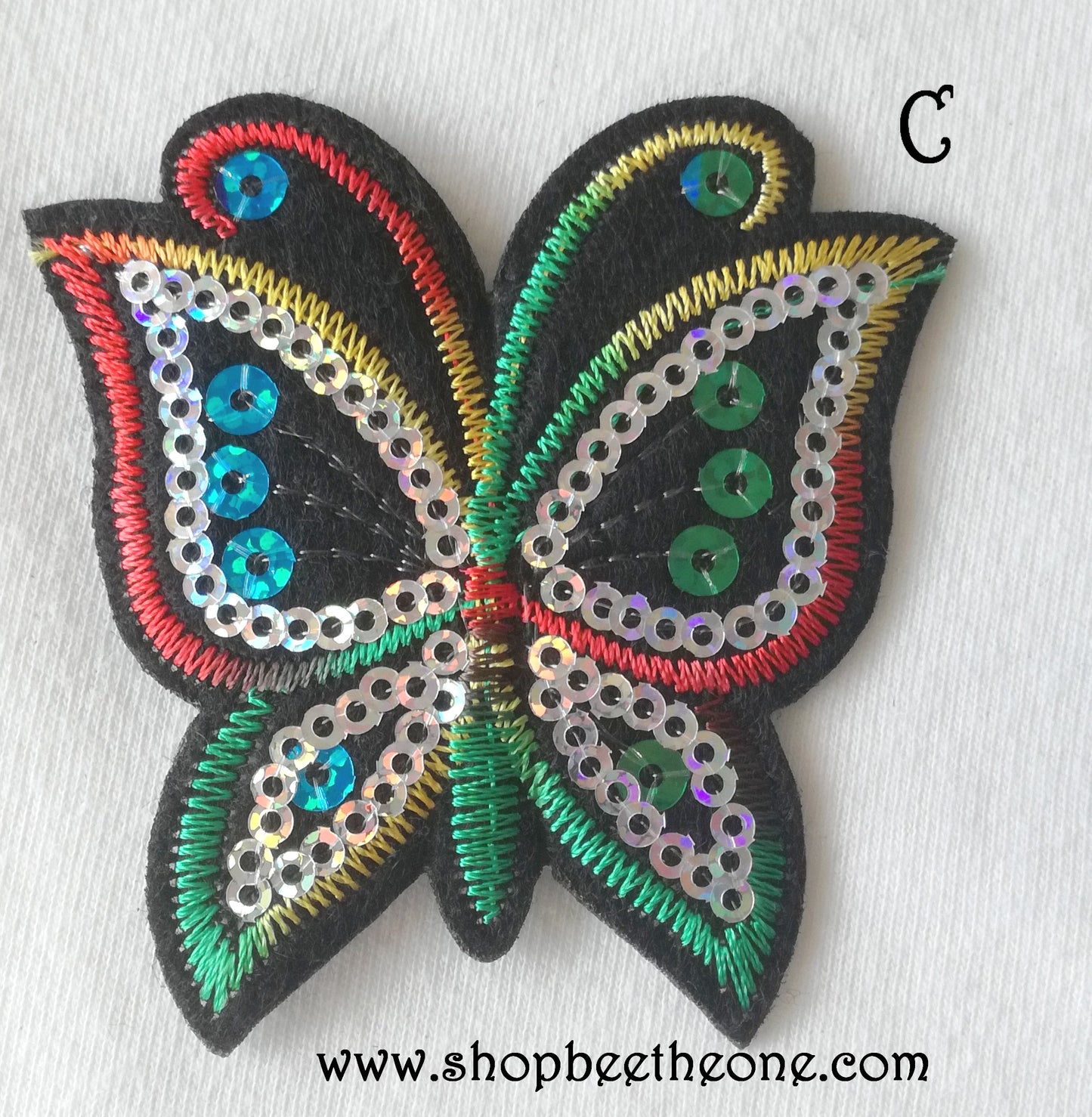 Applique écusson patch thermocollant Papillon colorés à sequins - 3 coloris