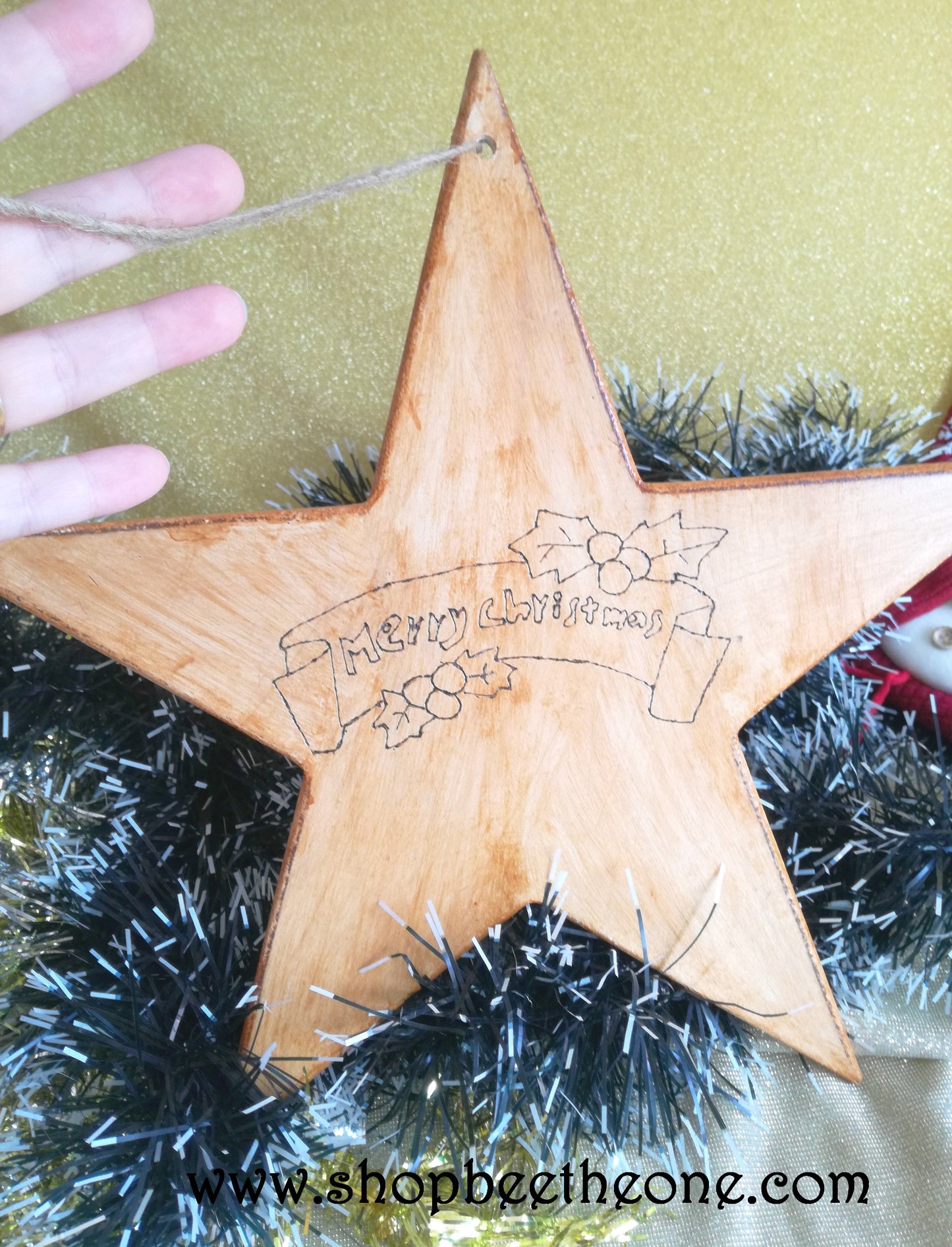 Grande étoile de Noël en bois pyrogravée - Marque Zambara