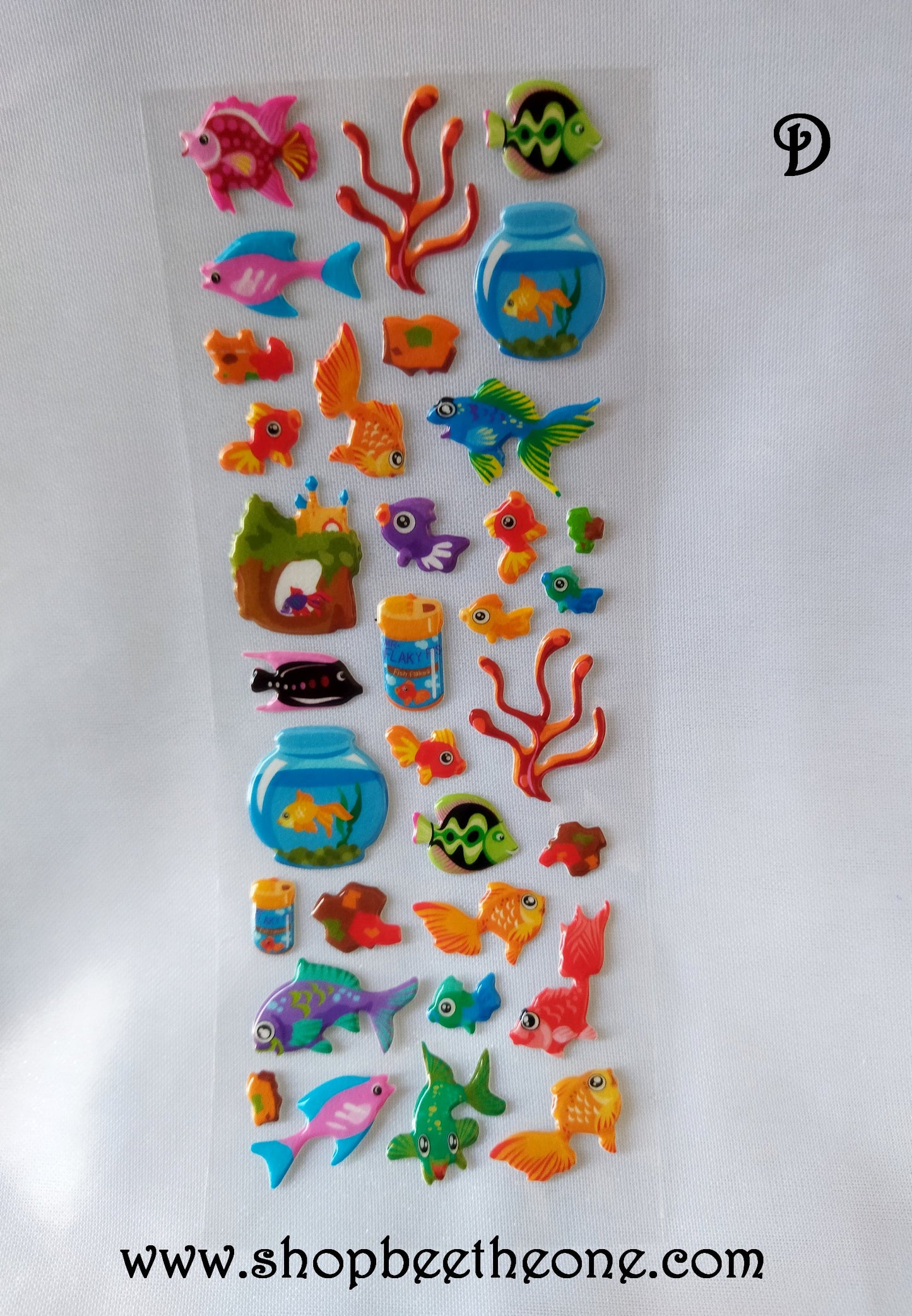 Planche de stickers autocollants en relief "Le Monde des Poissons" - 5 modèles
