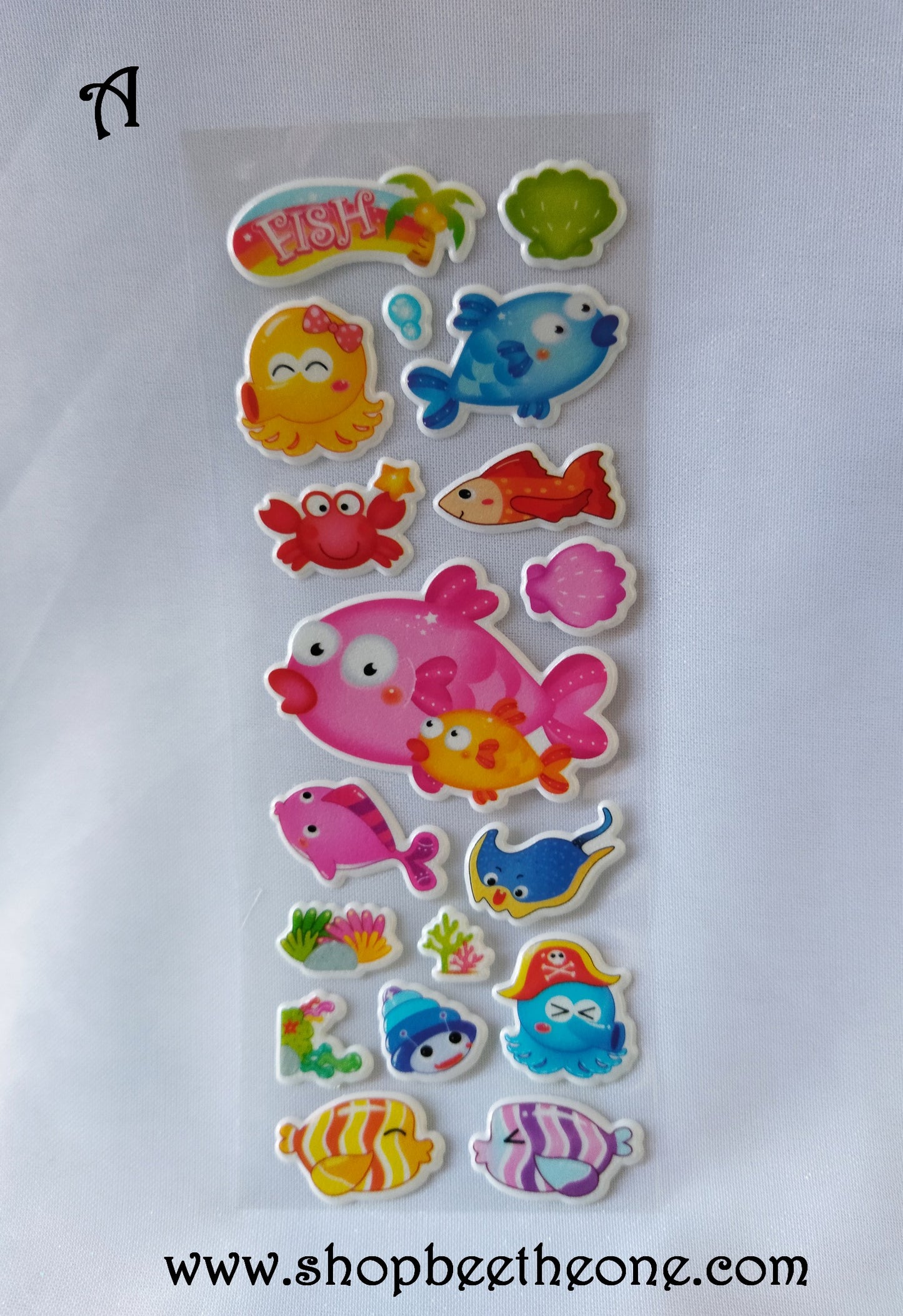 Planche de stickers autocollants en relief "Le Monde des Poissons" - 5 modèles