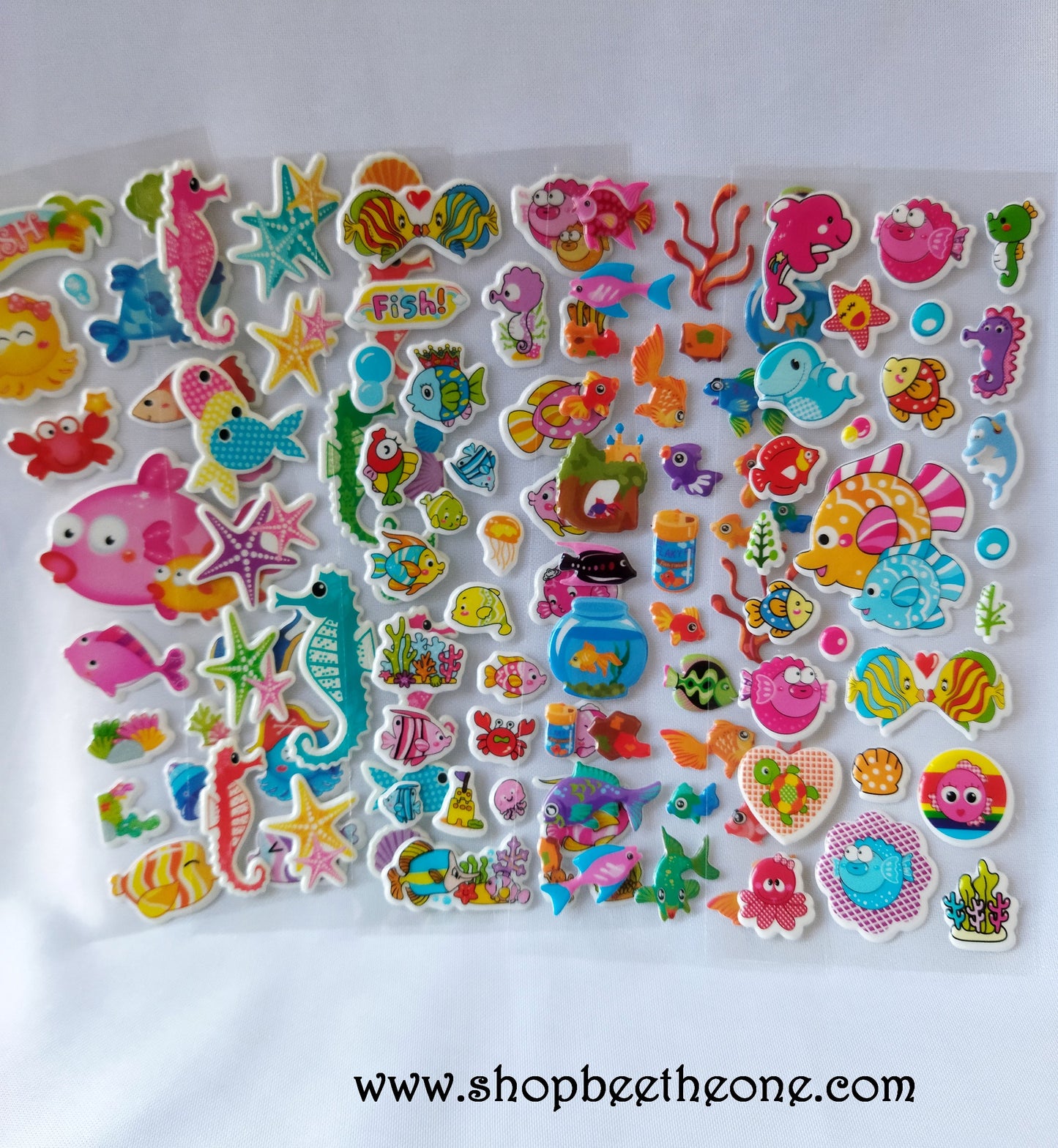Planche de stickers autocollants en relief "Le Monde des Poissons" - 5 modèles
