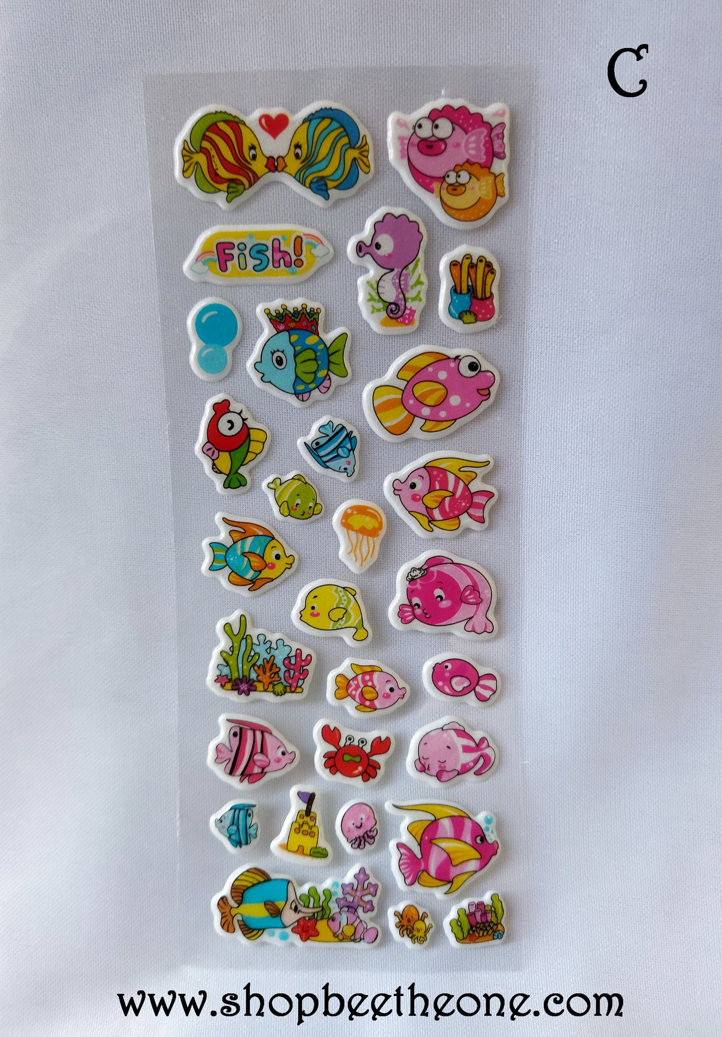 Planche de stickers autocollants en relief "Le Monde des Poissons" - 5 modèles