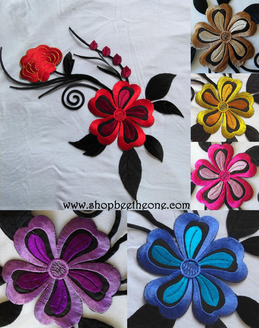Maxi Applique broderie patch thermocollant Grandes Fleurs 28,5 x 18 cm (à coudre ou repasser) - 6 coloris au choix