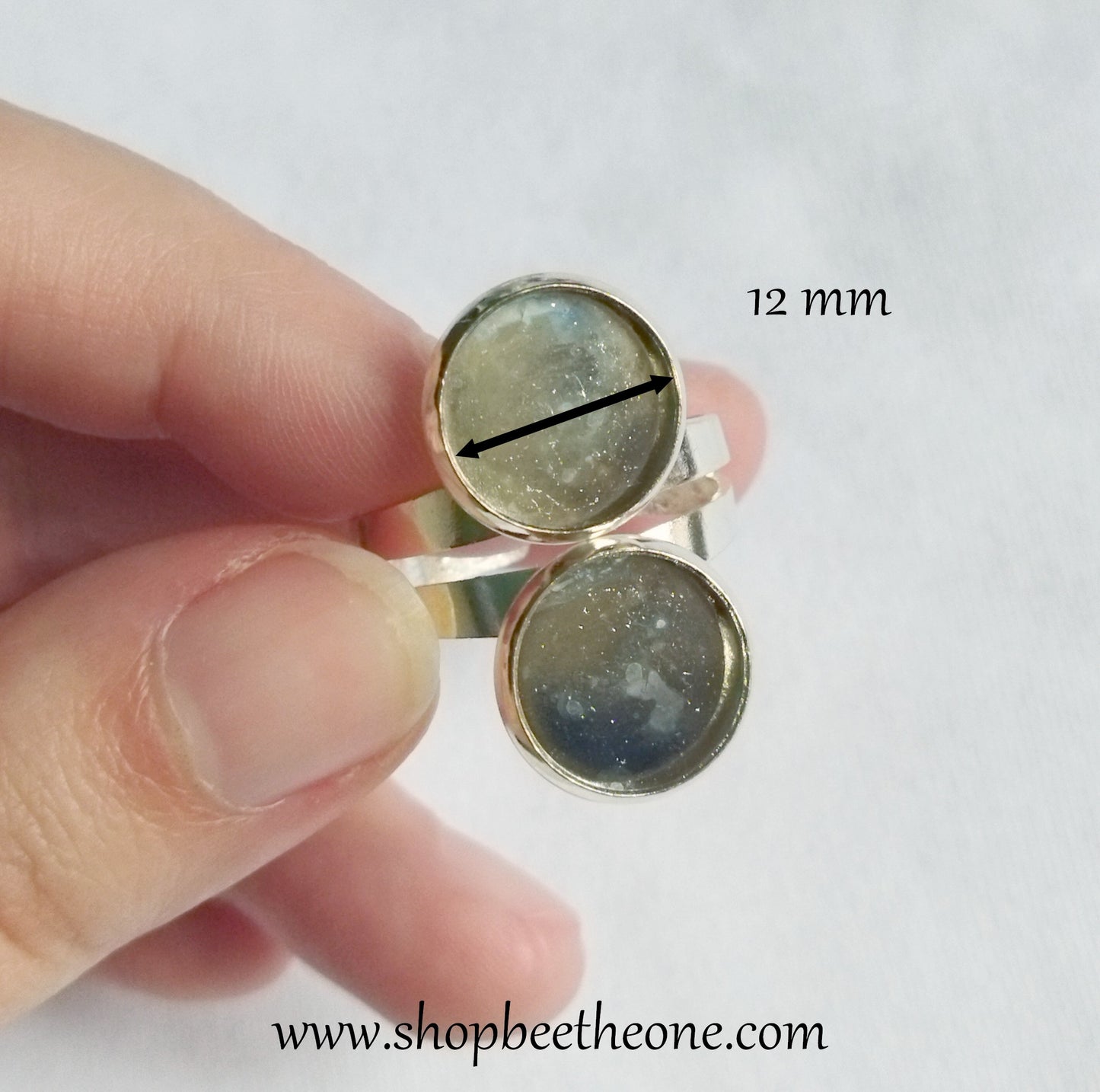 Support pour bague ajustable - base pour double cabochon 12 mm - argenté