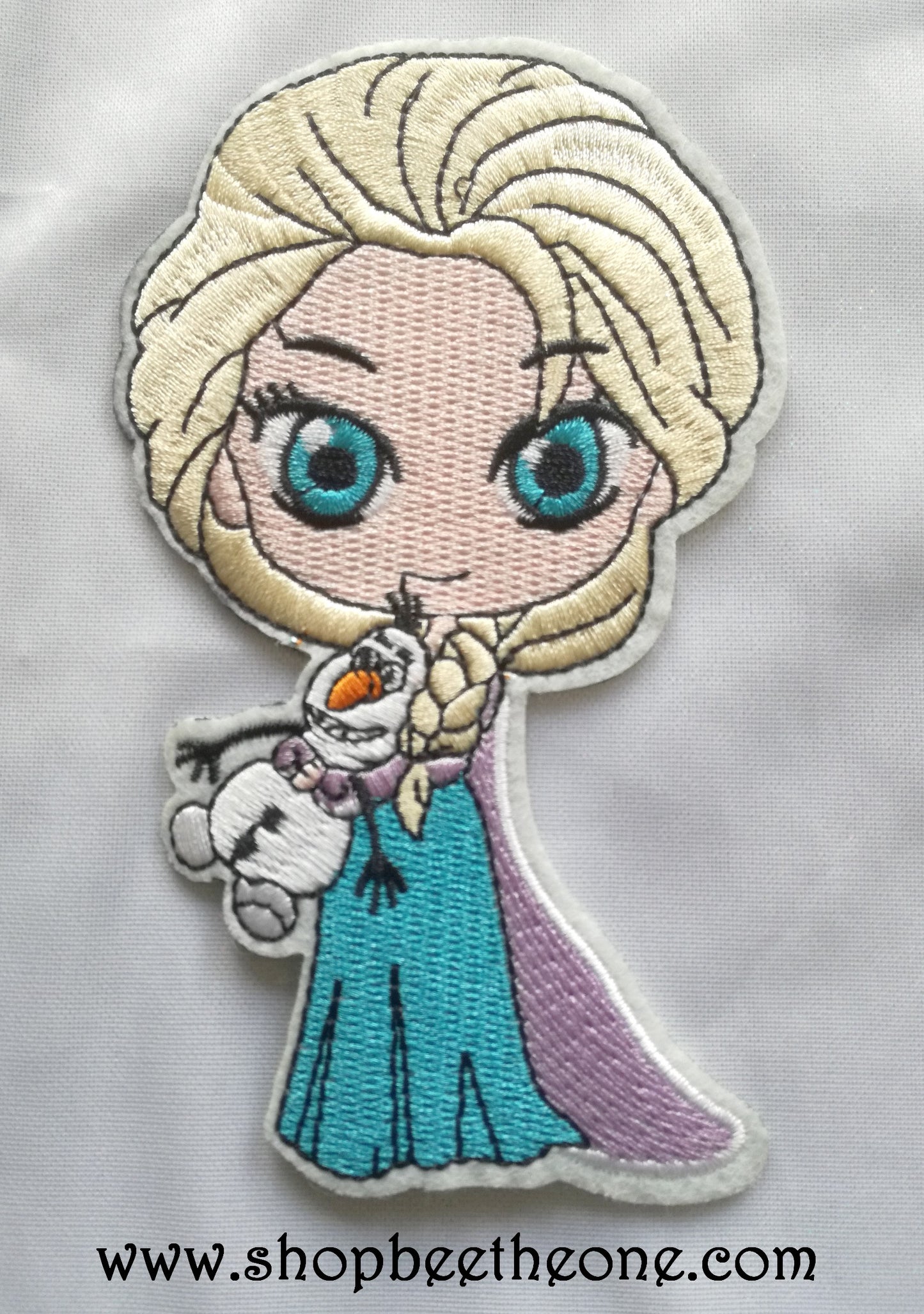 Grande applique écusson patch thermocollant La Reine des Neiges Chibi Elsa et peluche Olaf (à coudre ou repasser)