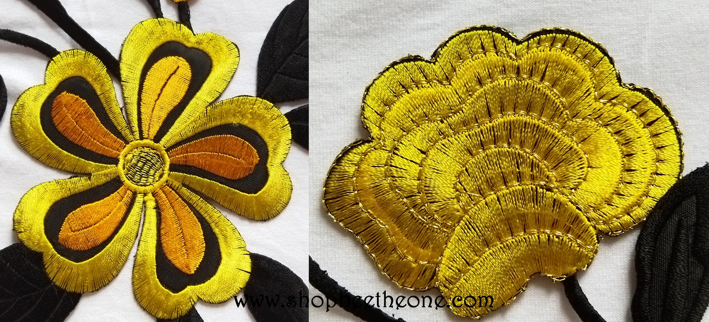 Maxi Applique broderie patch thermocollant Grandes Fleurs 28,5 x 18 cm (à coudre ou repasser) - 6 coloris au choix