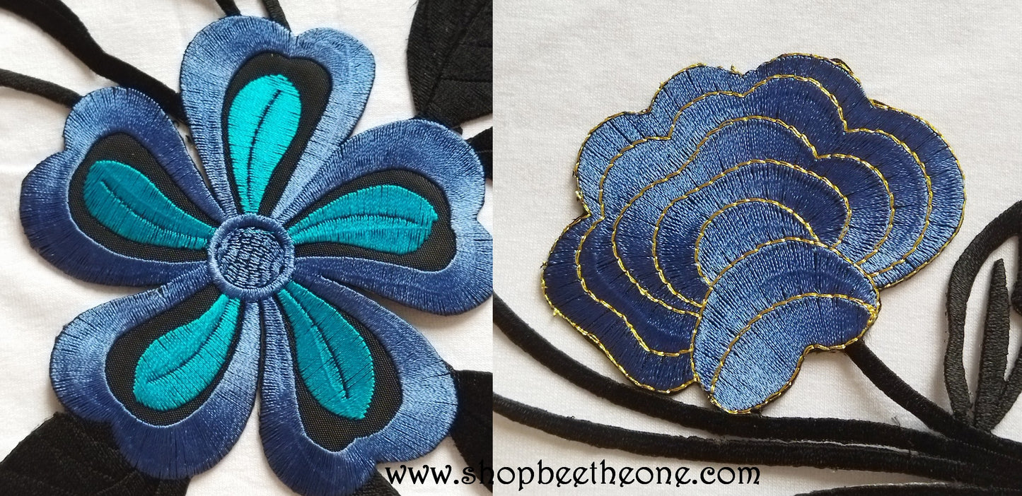Maxi Applique broderie patch thermocollant Grandes Fleurs 28,5 x 18 cm (à coudre ou repasser) - 6 coloris au choix