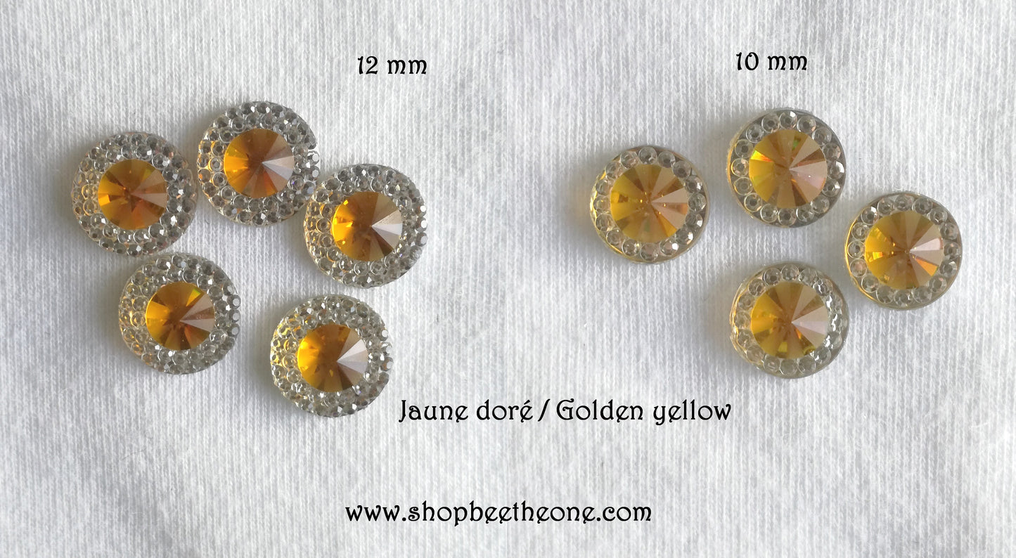Cabochon rond strass avec pierre colorée - 10 mm ou 12 mm - 12 coloris