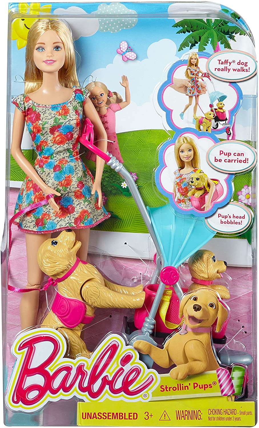 Barbie Strollin Pups Playset - Mattel 2014 - Poupée nue