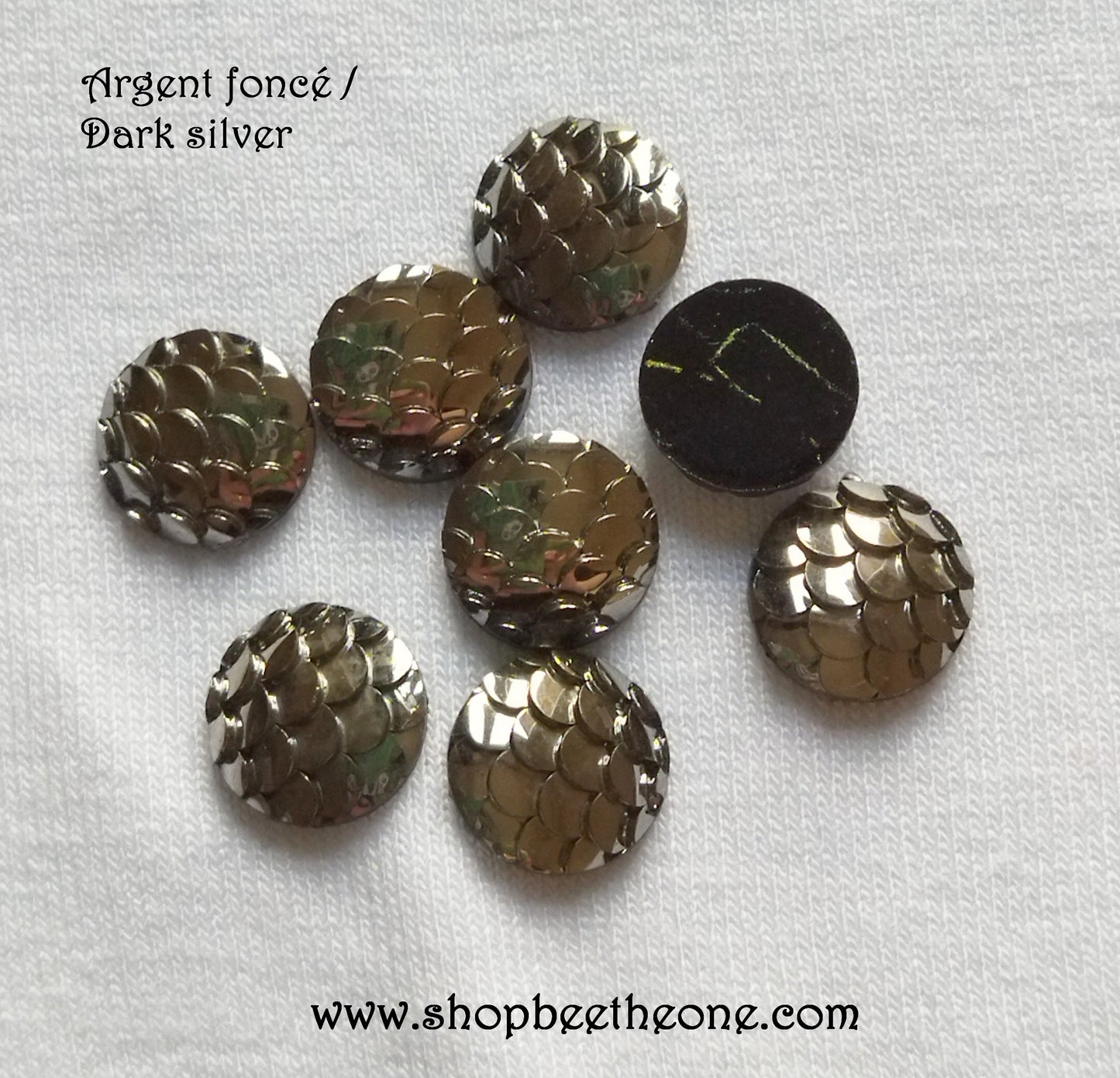 Cabochon strass demi-perle rond Ecaille de sirène/dragon nuancier métallisé brillant - 10 mm - 5 coloris