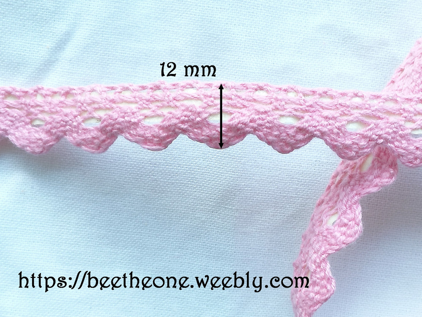 Ruban Dentelle coton à coller - 12 mm x 1 m - Rose clair
