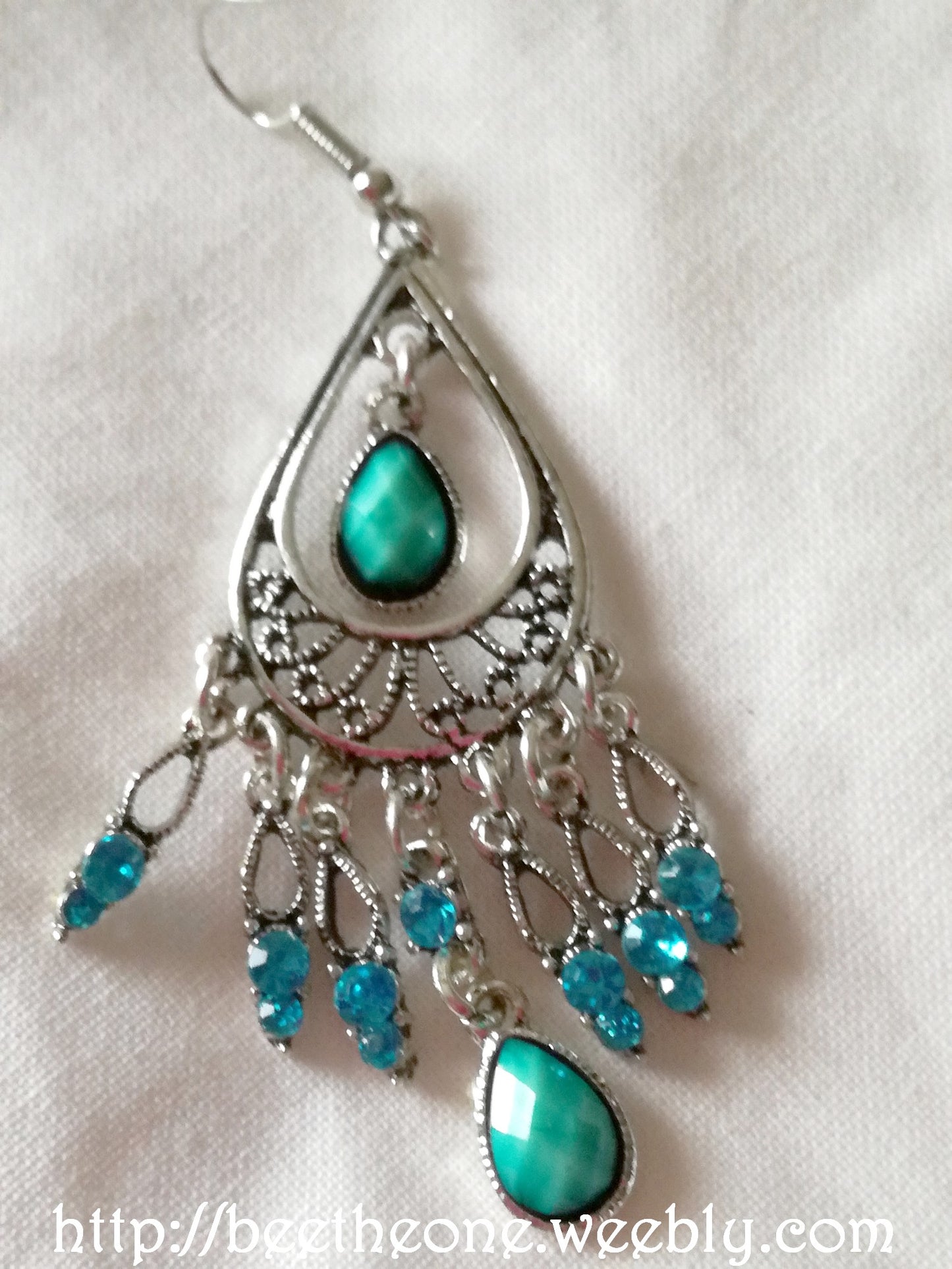 Longues Boucles d'oreilles Chandeliers Bohème Gouttes Turquoise et strass