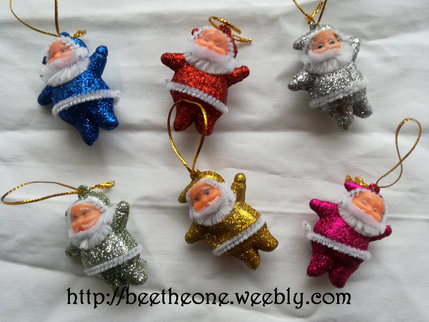 Lot de 6 Décorations Ornements pour Sapin de Noël - Assortiment de 6 Père Noël pailletés