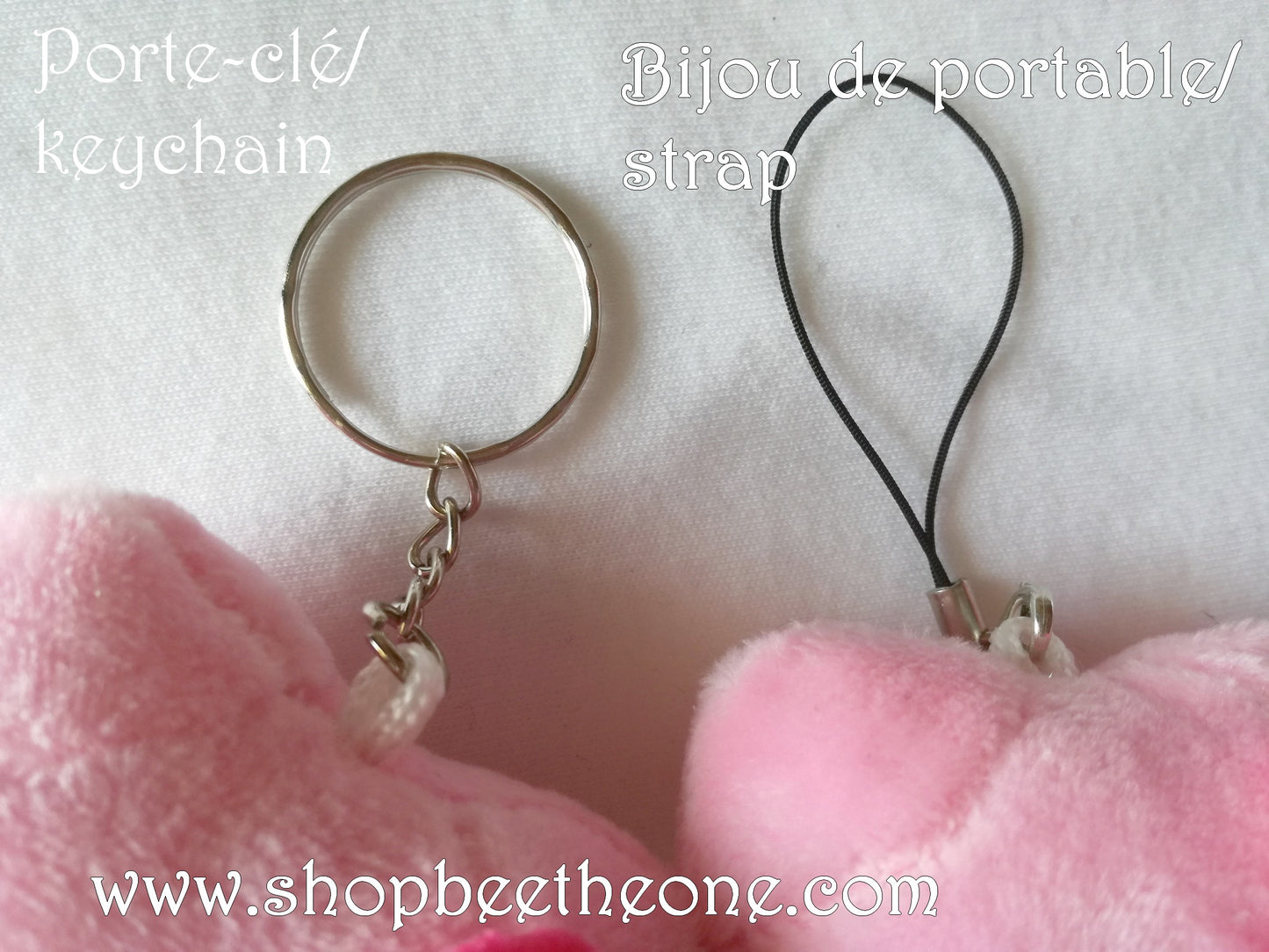 Porte-clé ou Bijou de portable peluche Kitty - Blanc ou rose