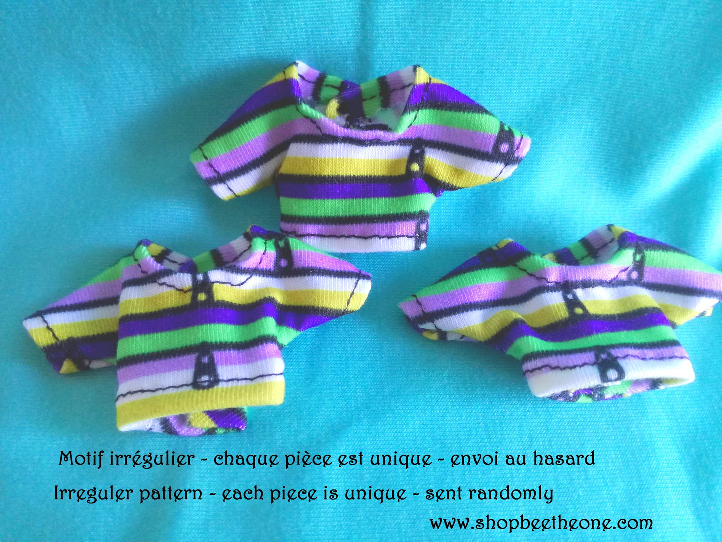 Crop top rayé motif "Zip" pour poupées Monster High G1/G2/G3 - tissu exclusif - Collection Life in Stripes - par Bee the One