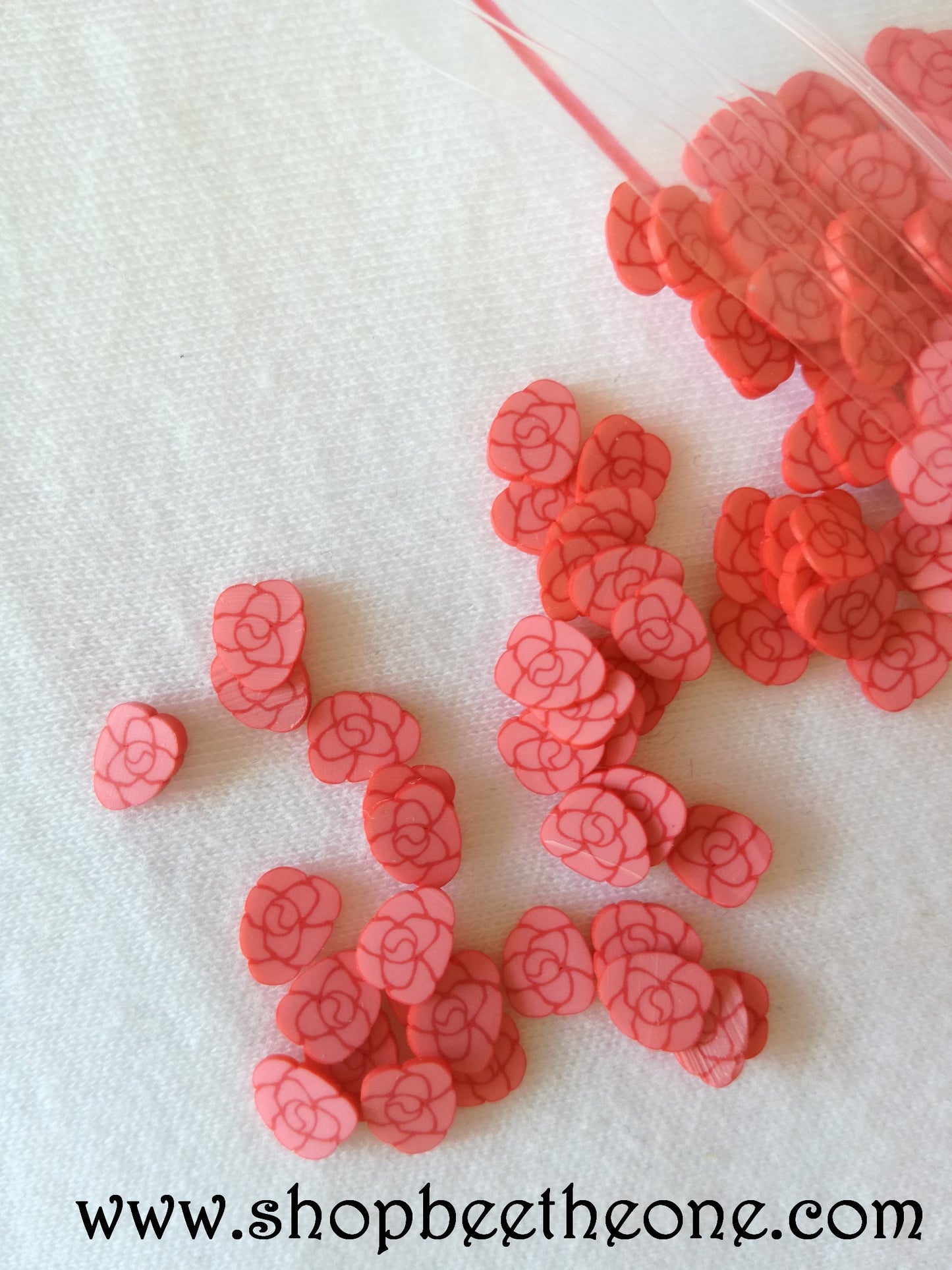 1 g (+/- 60 pièces) de Tranches de Fimo Pâte Polymère - Fleur Rose rouge et rose