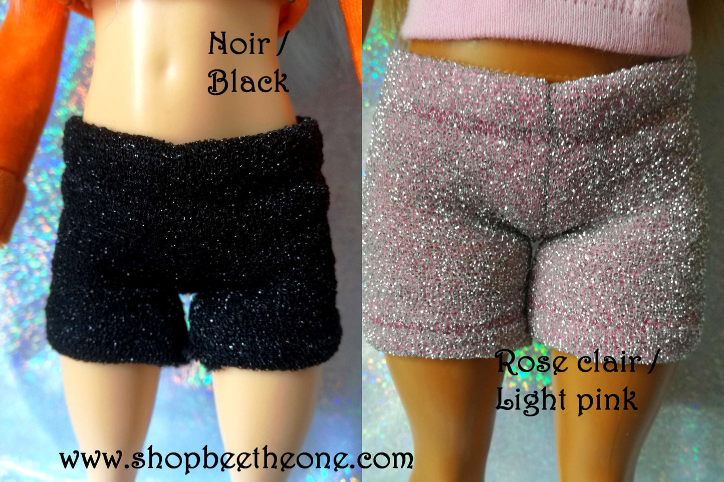 Short brillant pour poupées Barbie - 3 couleurs - 4 tailles - Collection Glitter Party - par Bee the One