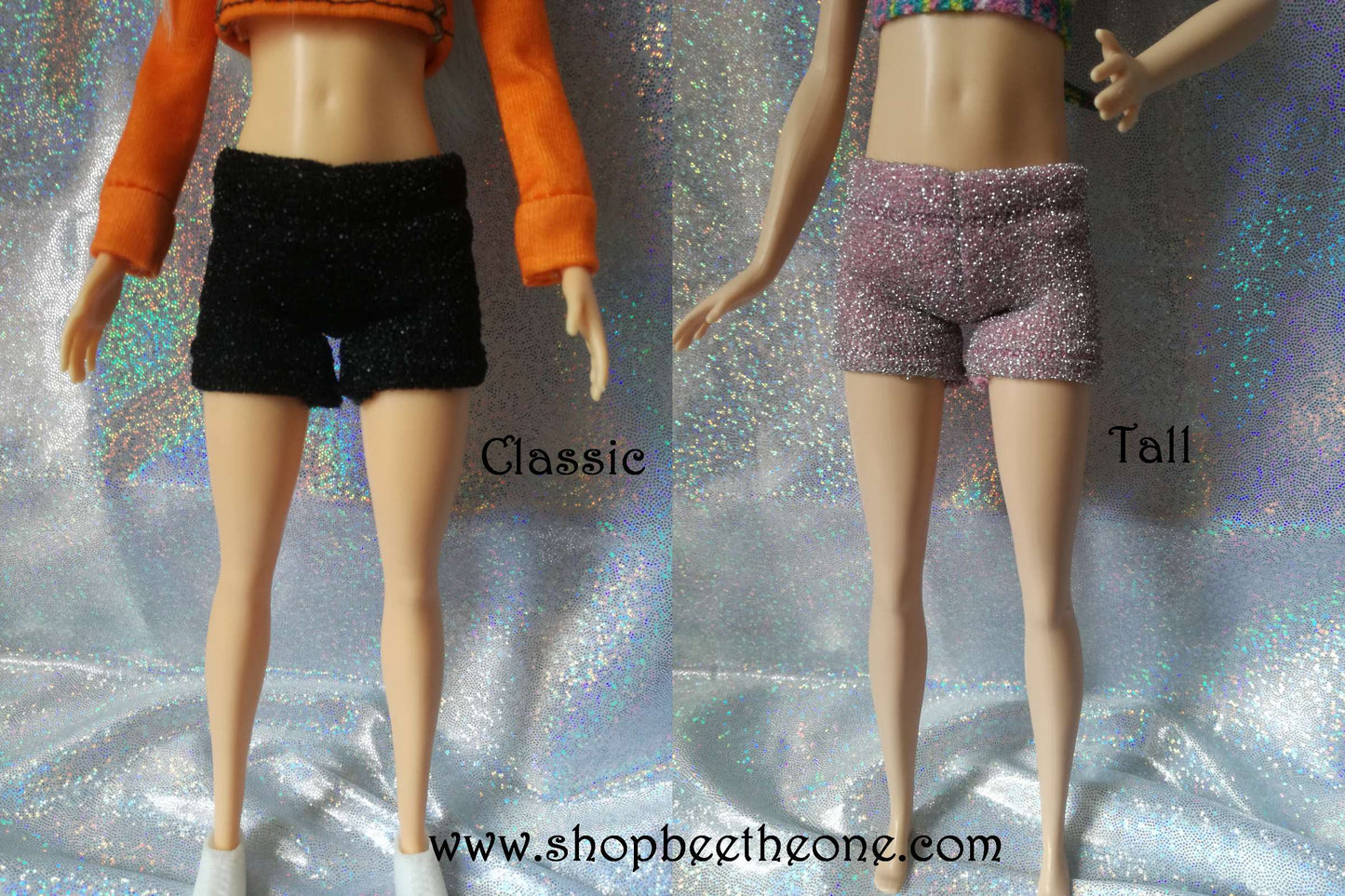 Short brillant pour poupées Barbie - 3 couleurs - 4 tailles - Collection Glitter Party - par Bee the One