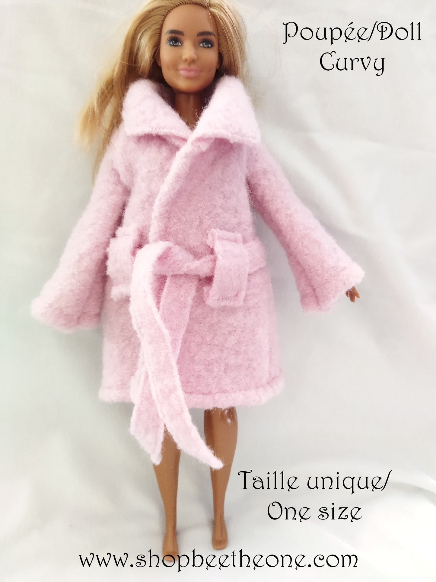 Manteau d'hiver en laine pour poupées Barbie - rose clair - 4 tailles - par Bee the One