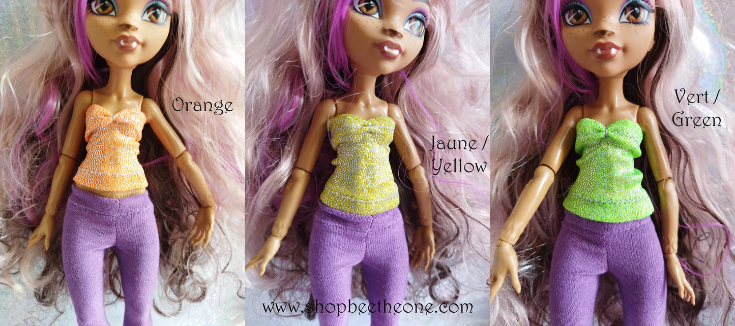 Bustier Sirène imprimé holographique pour poupées Monster High/Ever After High/Winx Club (Mattel) - 3 tailles - 13 coloris - Collection Basics - par Bee the One