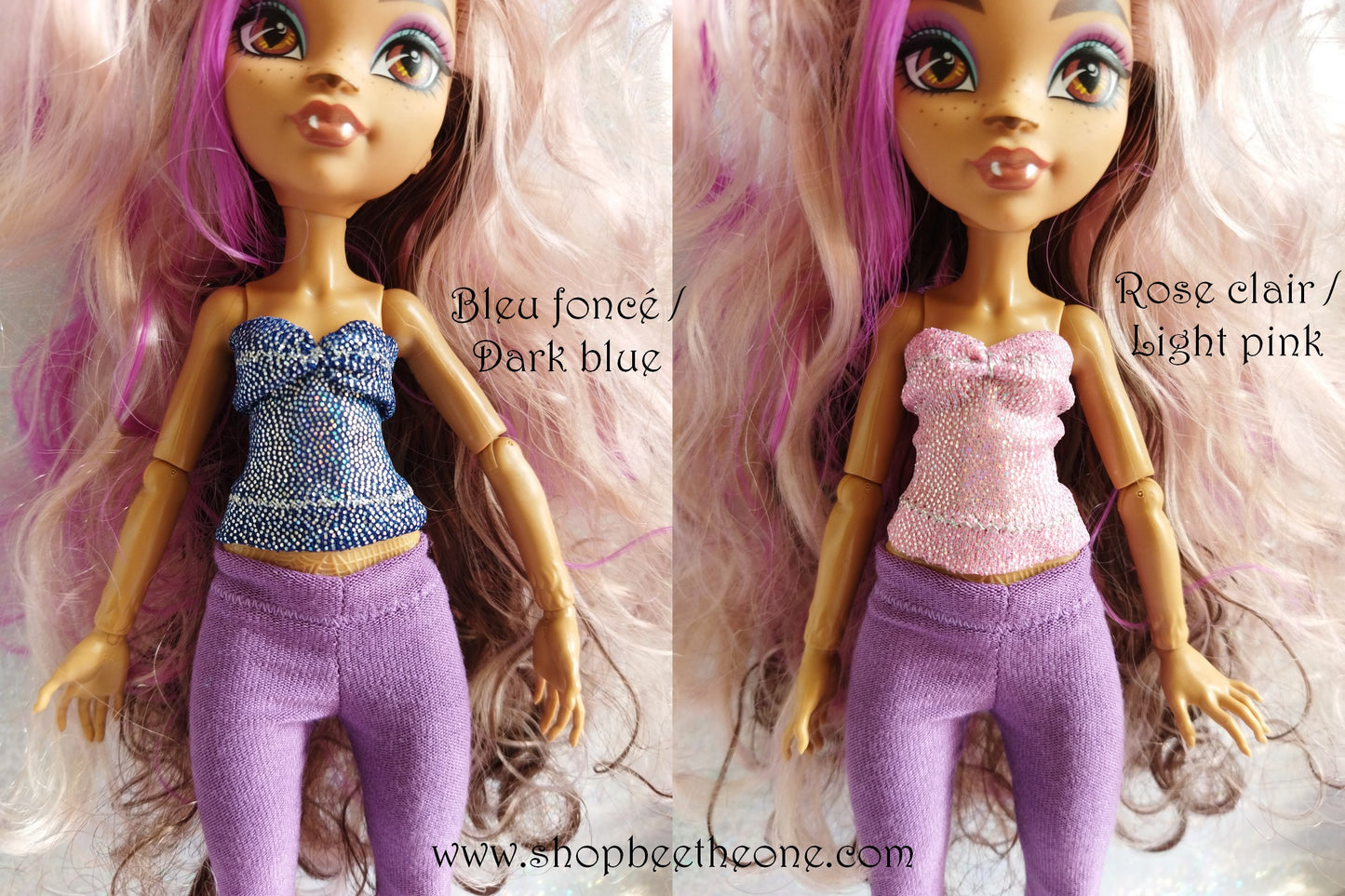 Bustier Sirène imprimé holographique pour poupées Monster High/Ever After High/Winx Club (Mattel) - 3 tailles - 13 coloris - Collection Basics - par Bee the One