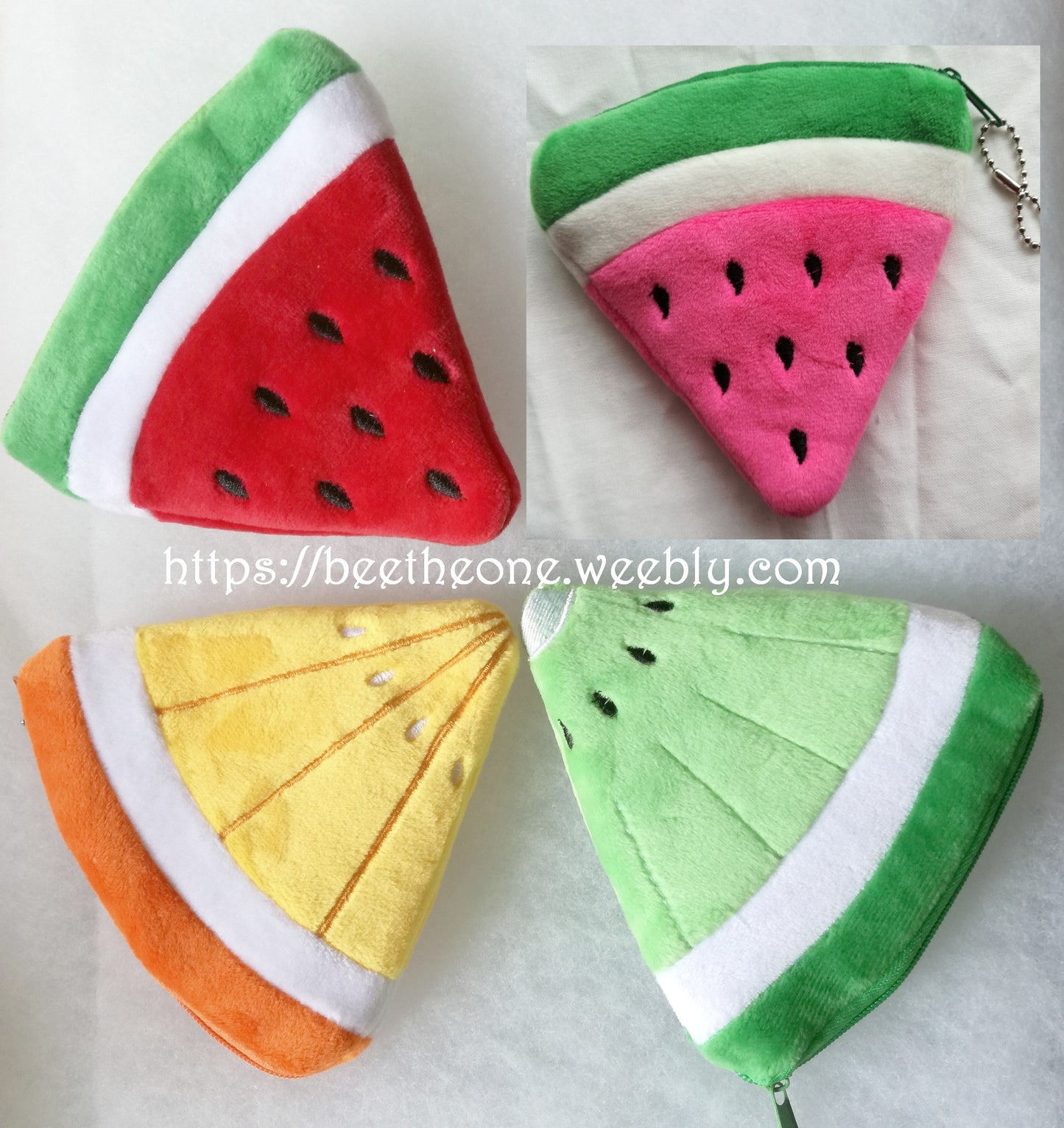 Porte-monnaie kawaii Tranche de Pastèque ou Melon en peluche - rouge, rose, jaune ou vert