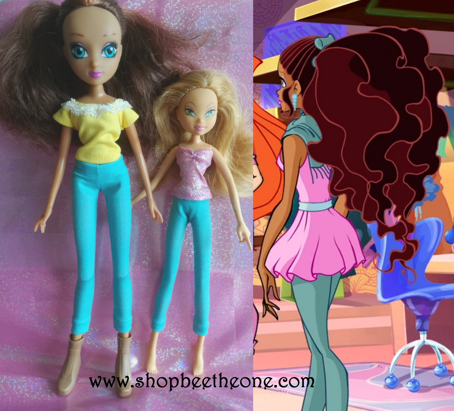Pantalon collant leggings 7/8 pour poupées Winx Club (Smoby, Giochi Preziosi et Mattel) - Collection Café Style TV/Basics (Layla/Aisha) - Repro Version Deluxe - Exclusivité Bee the One - Marque Zambara