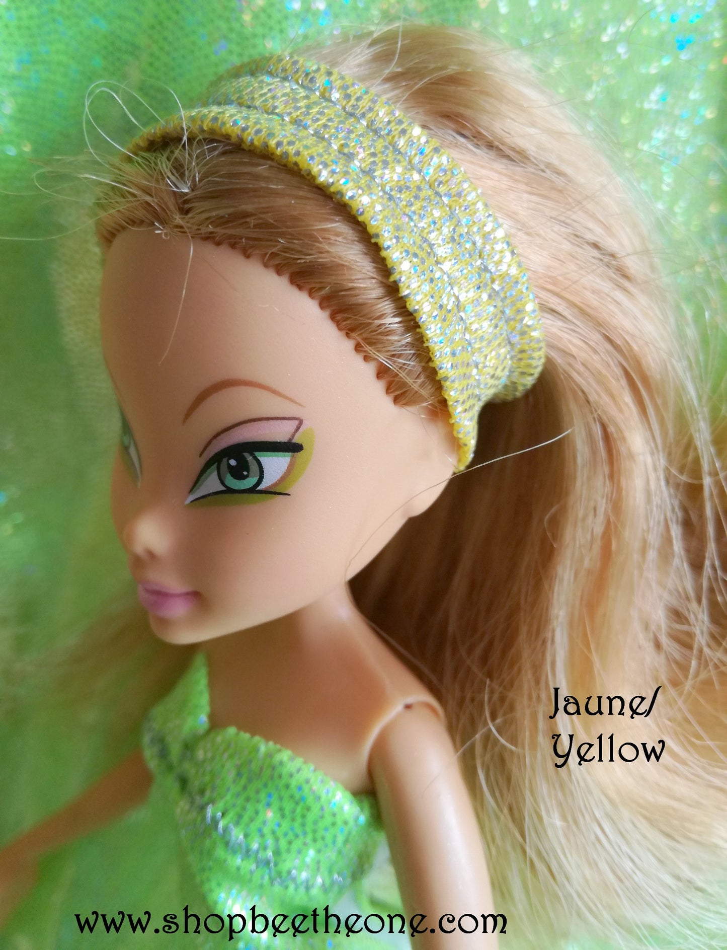 Bandeau de tête imprimé holographique pour poupées Winx Club (Witty Toys/Jakks Pacific et Mattel) - 3 coloris - Collection Glitter Party - Marque Zambara