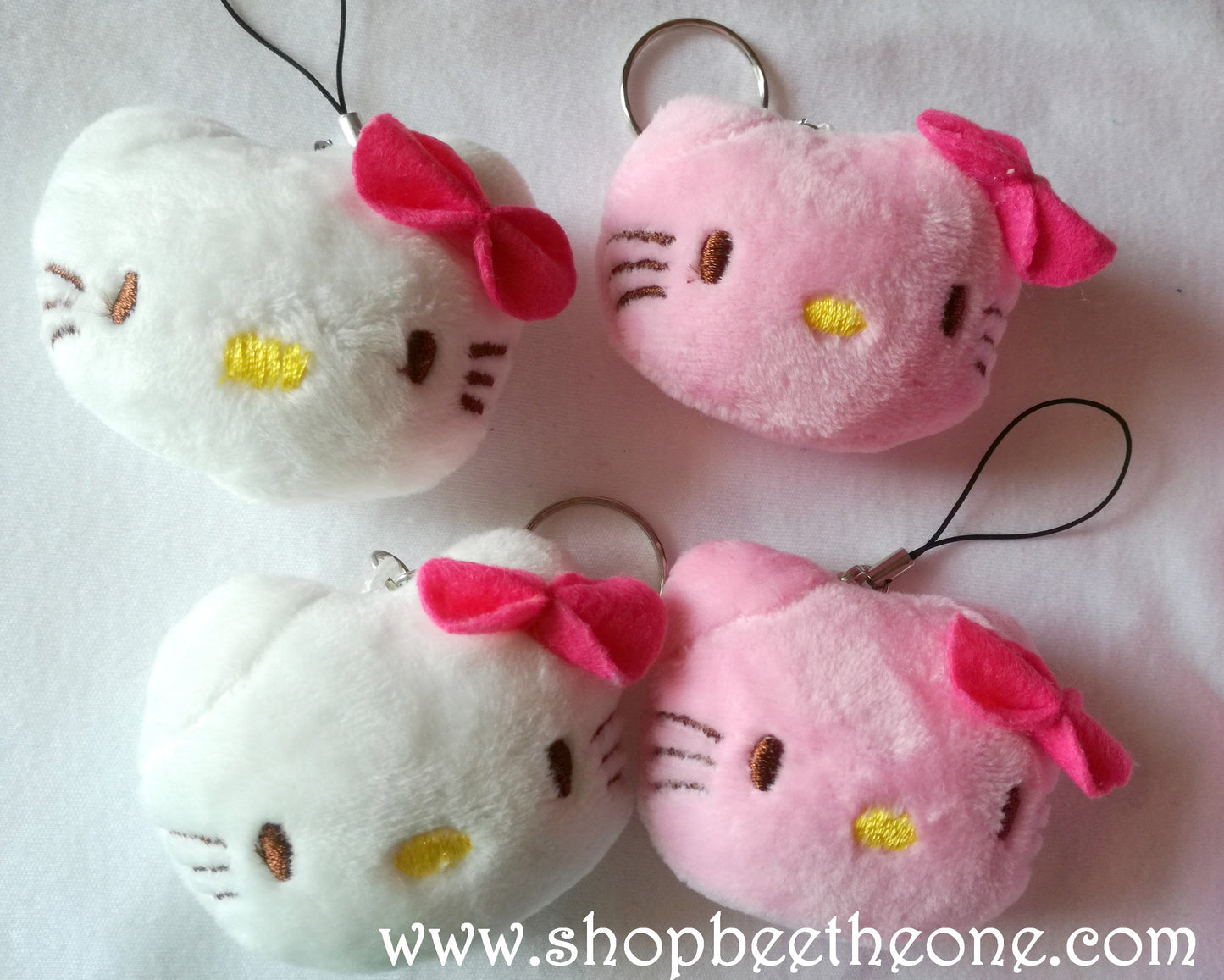 Porte-clé ou Bijou de portable peluche Kitty - Blanc ou rose