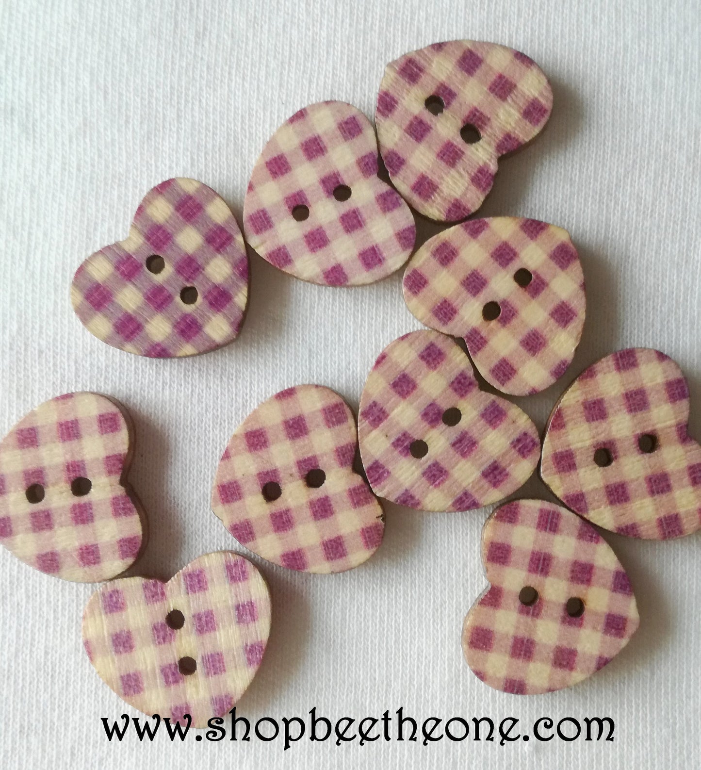 Bouton Petit Coeur carreaux vichy en bois façon vintage - 17 mm - 6 coloris disponibles