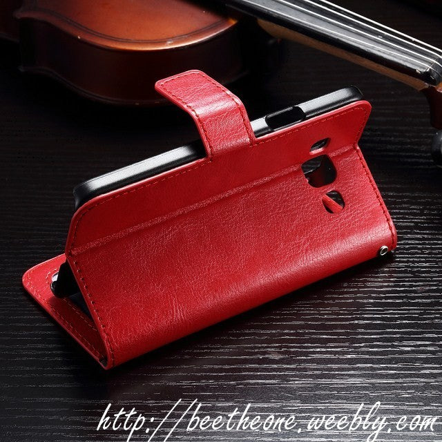 Coque étui Porte-feuille rigide effet cuir - Samsung Galaxy A3 (2015) - Blanc ou rouge