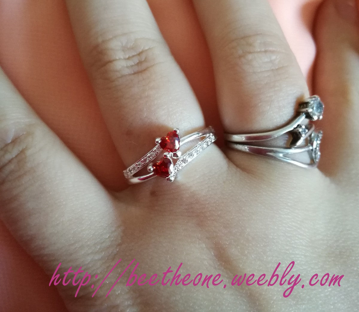 Bague Double Coeur imitation zircon - Coeurs rouges