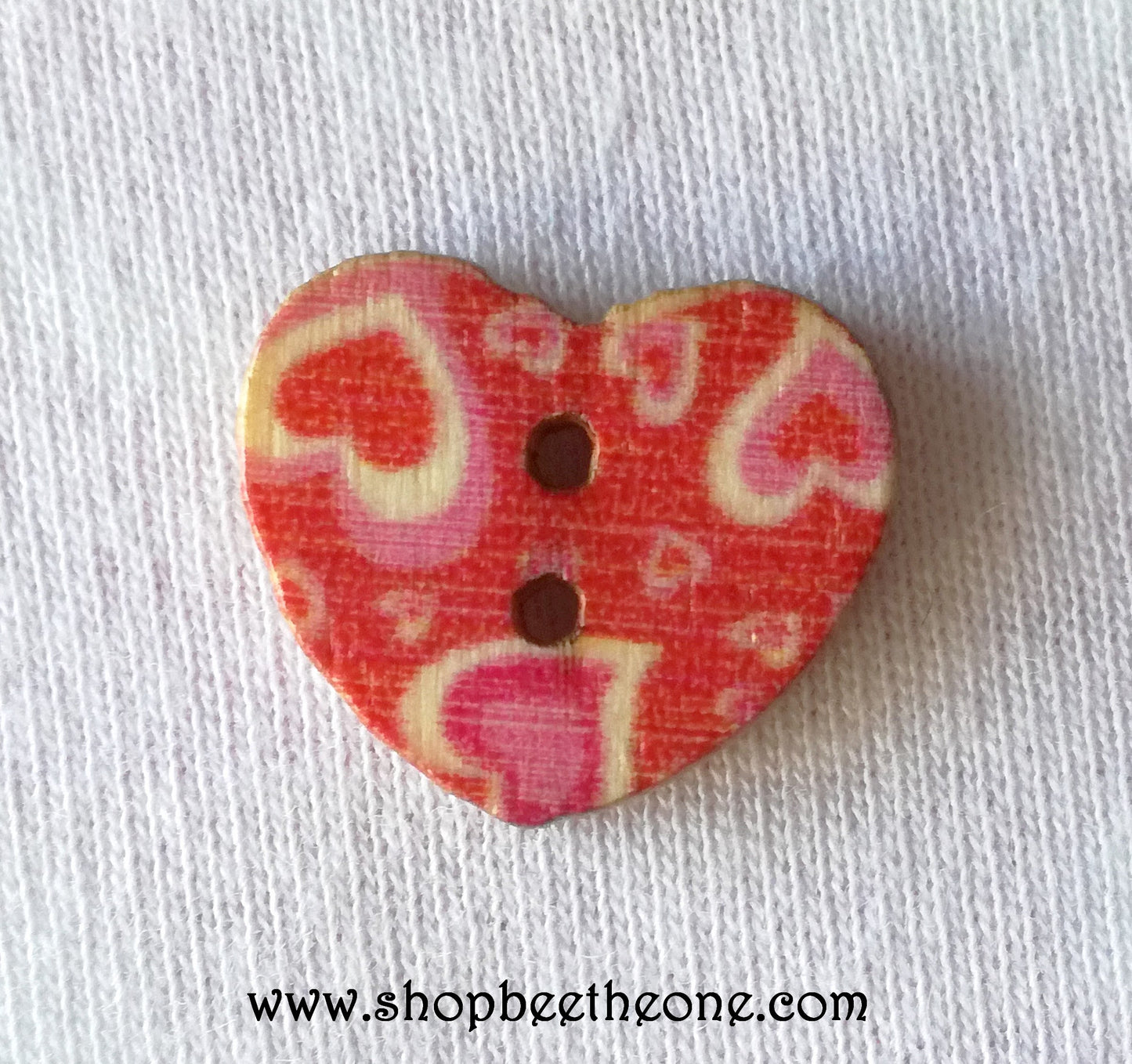 Bouton Petit Coeur "Multi-coeurs" en bois façon vintage - 17 mm
